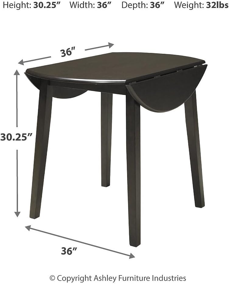 Signature Design by Ashley Hammis Round Dining Room Drop Leaf Table, Seats up to 4, Hinged Drop Leaves, Wood, 36.38" W x 36.38" D x 29.88" H, Dark Brown