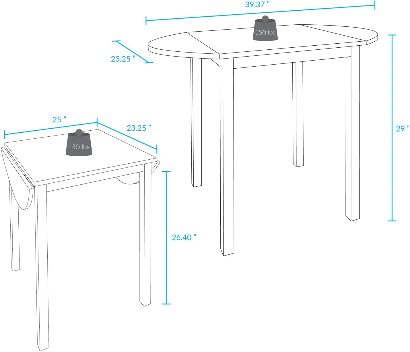 Wings 100% Solid Wood Dining Room Drop Leaf Table