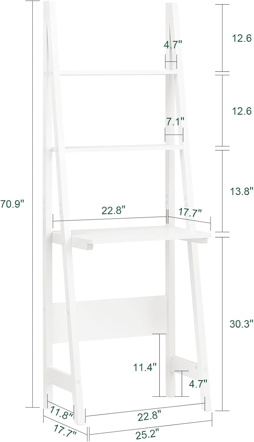 Haotian Ladder Desk with Shelves, Wall Desk for Small Space, Secretary Desk Workstation Dresser Shelf Freestanding Bookshelf, White FRG60-W