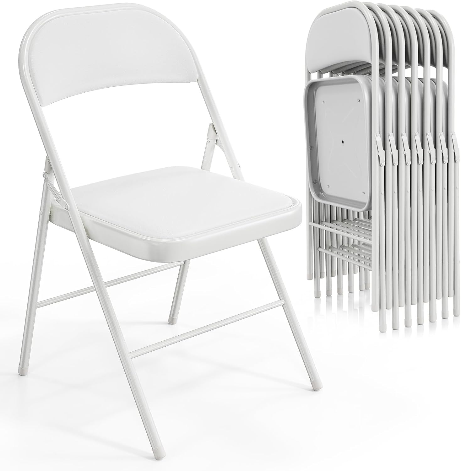 VINGLI 10 Pack Folding Chairs with Padded Seats, Metal Frame with Pu Leather Seat & Back, Capacity 350 lbs, Black