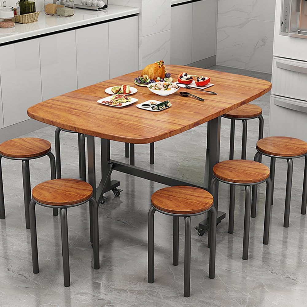 Rukulin Multifunction Table Drop Leaf Dining Table - 47" Wooden Foldable Kitchen Table with 6 Wheels (Brown)