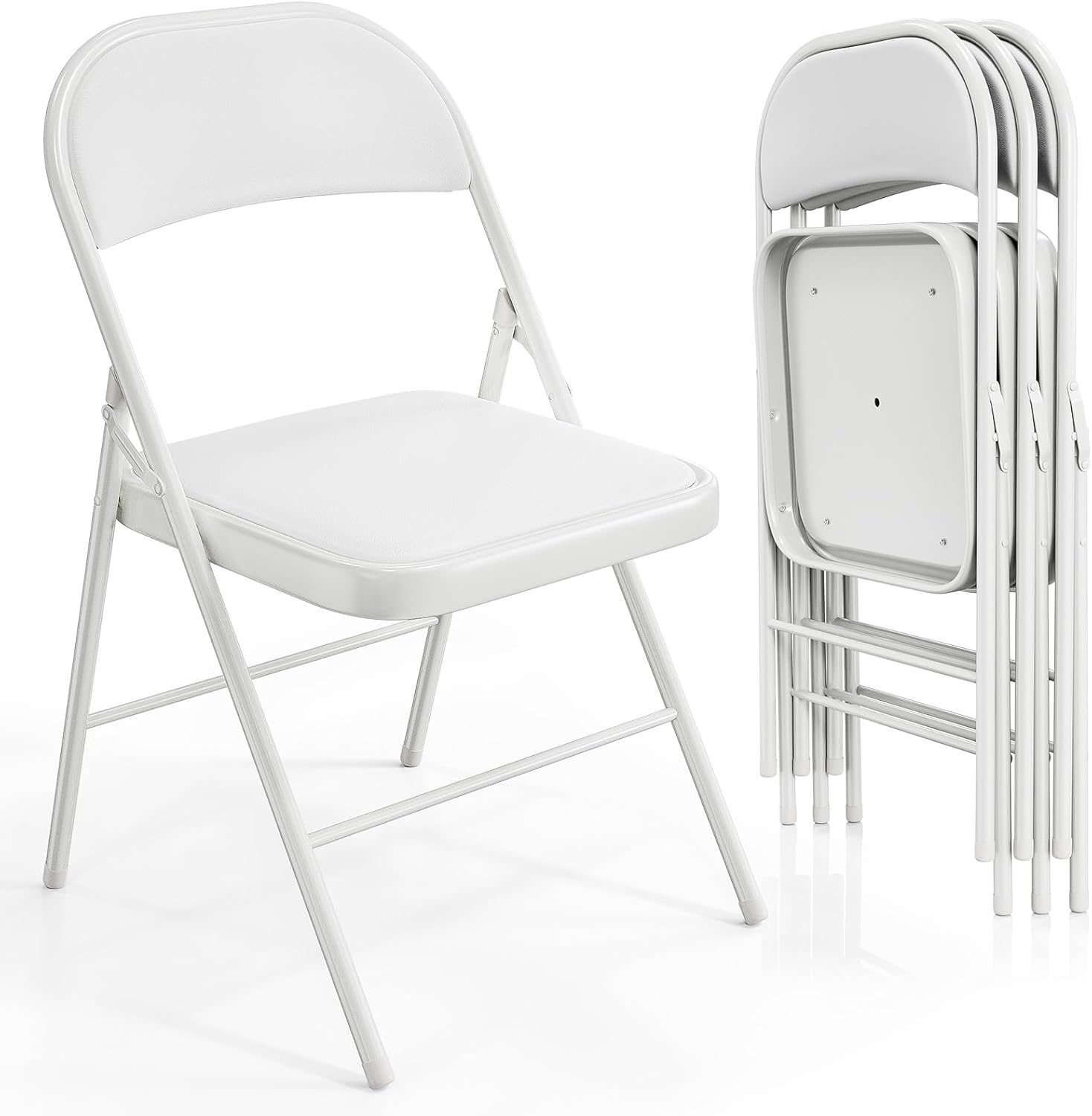 VINGLI 10 Pack Folding Chairs with Padded Seats, Metal Frame with Pu Leather Seat & Back, Capacity 350 lbs, Black