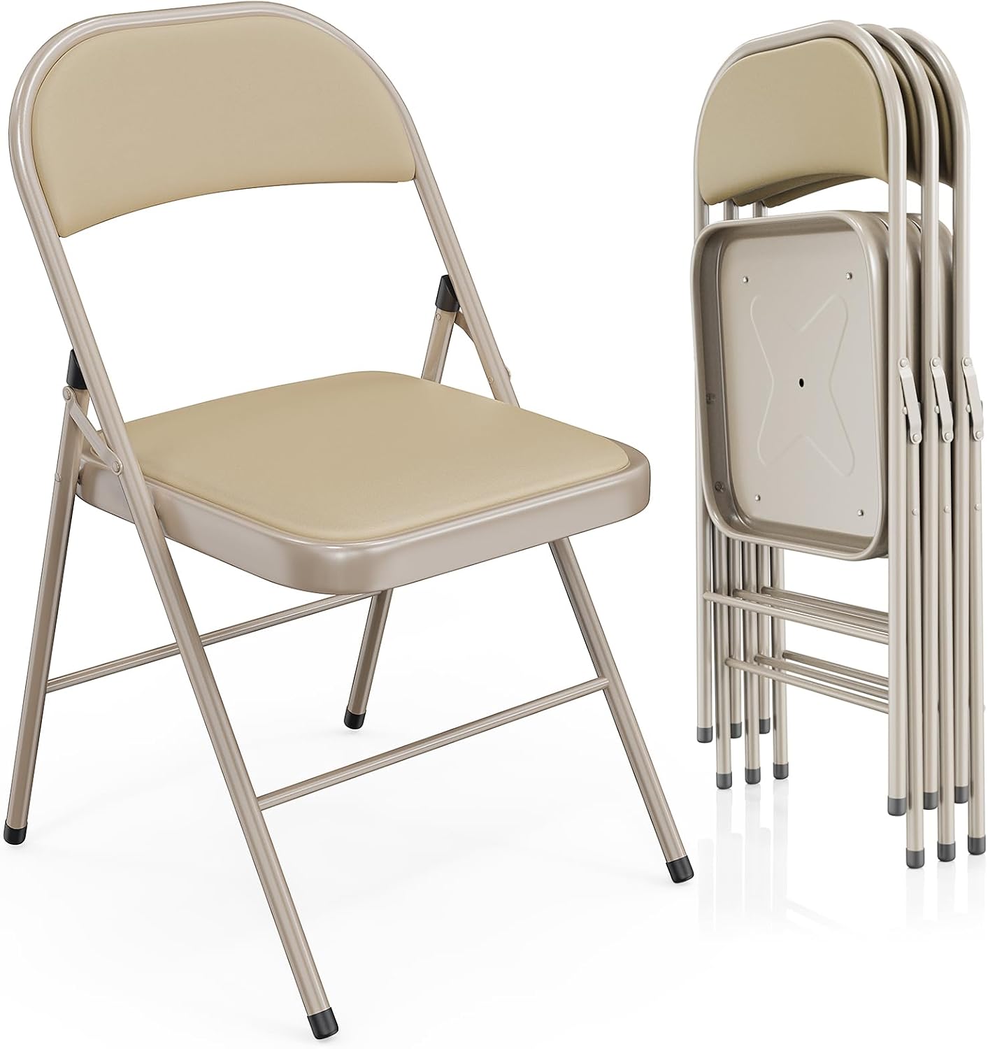 VINGLI 10 Pack Folding Chairs with Padded Seats, Metal Frame with Pu Leather Seat & Back, Capacity 350 lbs, Black