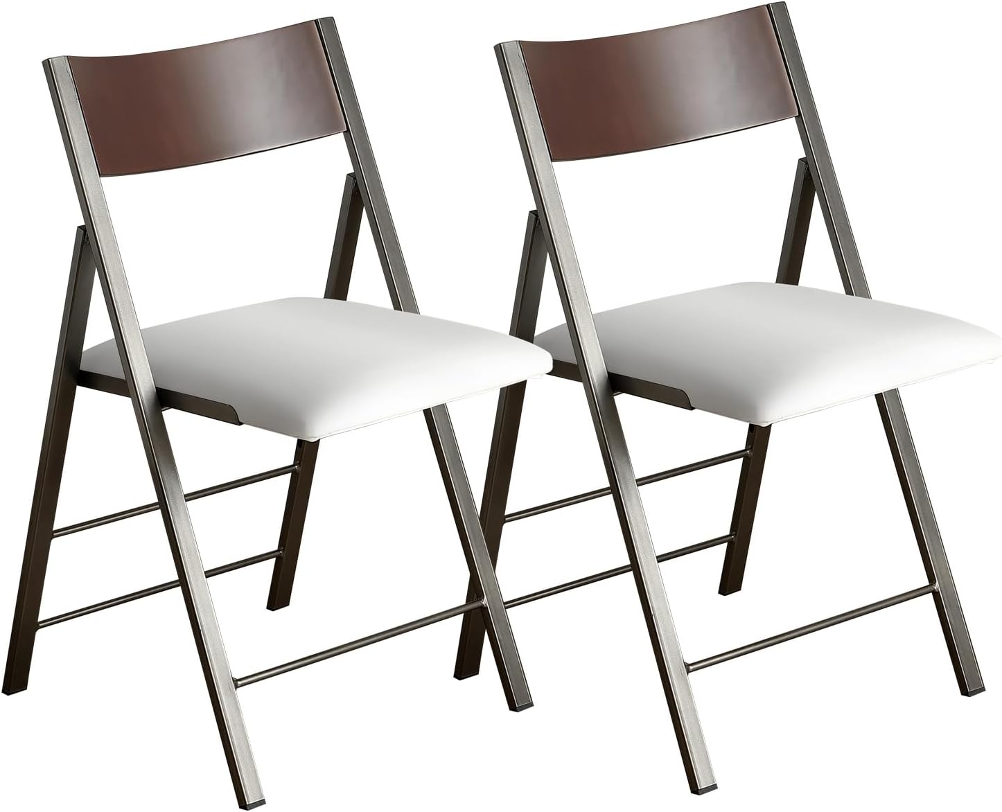 Folding Chairs with Cushion 2 Pack - Heavy Duty Steel Frame Foldable Dining Chairs, Waterproof Leather Indoor Outdoor Comfortable Folding Chairs for Home, Conference Rooms, Weddings, Events (Wood)