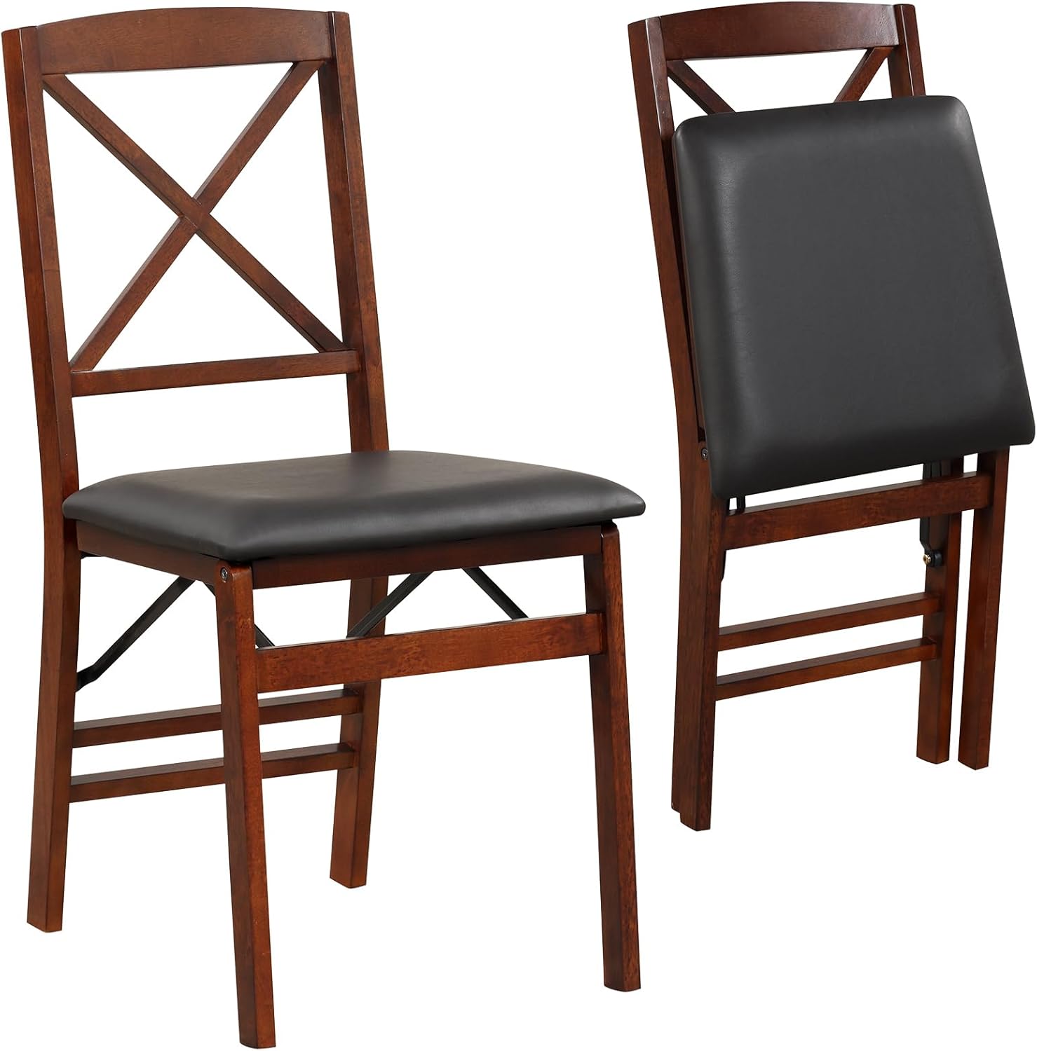 Giantex Folding Dining Chairs Set of 2, Foldable Wood Kitchen Chairs with Padded Seat, Solid Wood Frame, Max Load 400 Lbs, No Assembly Easy to Store Wooden Dining Chairs for Apartment, Small Space