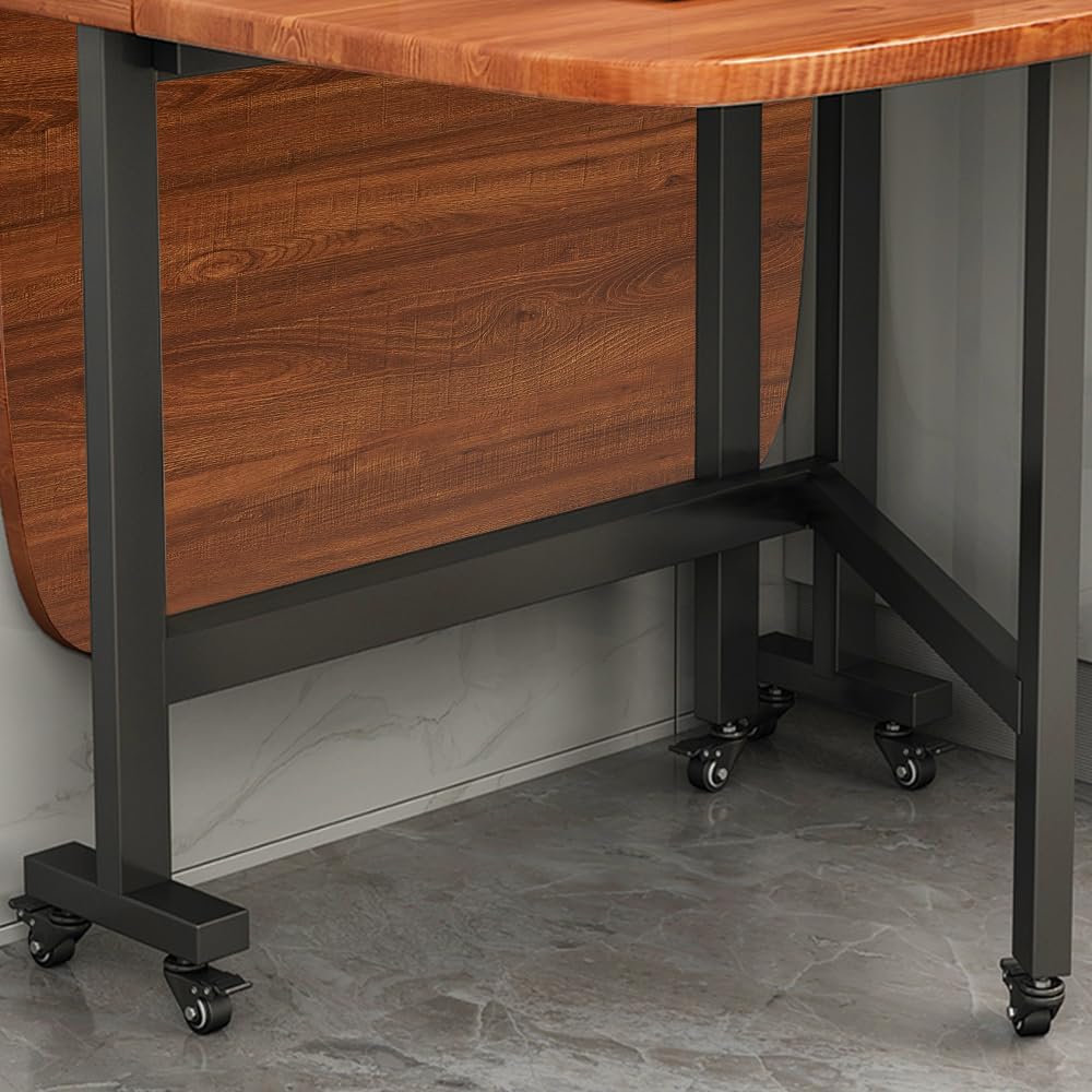 Rukulin Multifunction Table Drop Leaf Dining Table - 47" Wooden Foldable Kitchen Table with 6 Wheels (Brown)