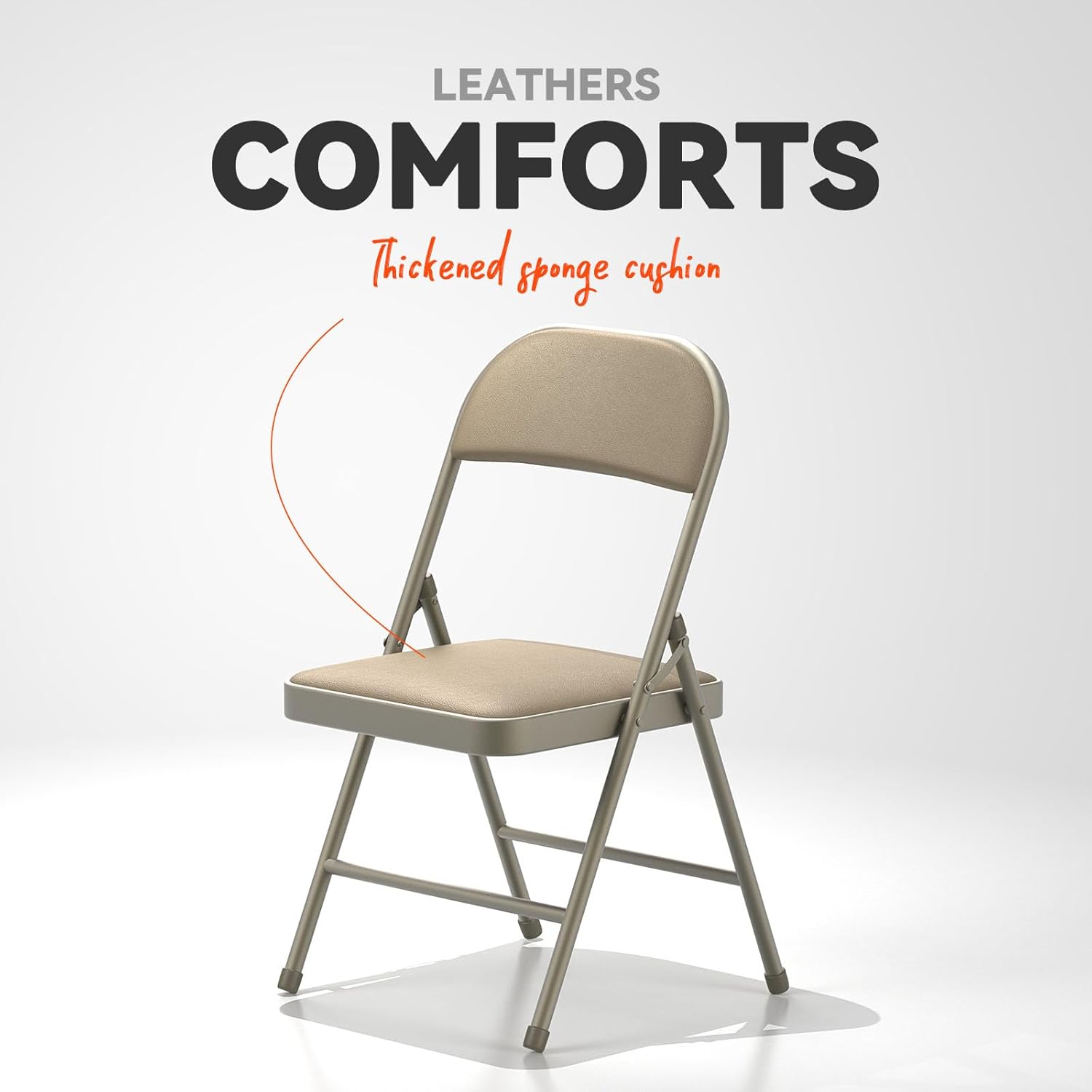 Nazhura 4 Pack Folding Chairs with Padded Vinyl Cushion Chairs with Comfortable Cushion and Durable Steel Frame for Home and Office, for Indoor and Outdoor Events (Kahki Vinyl Padding 4 Pack)