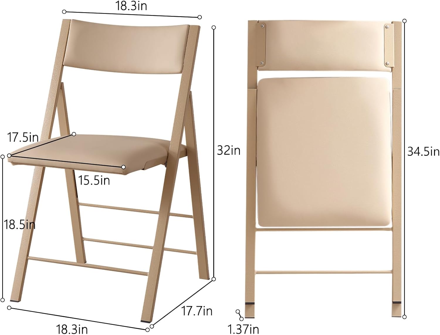 Folding Chairs with Cushion 2 Pack - Heavy Duty Steel Frame Foldable Dining Chairs, Waterproof Leather Indoor Outdoor Comfortable Folding Chairs for Home, Conference Rooms, Weddings, Events (Wood)