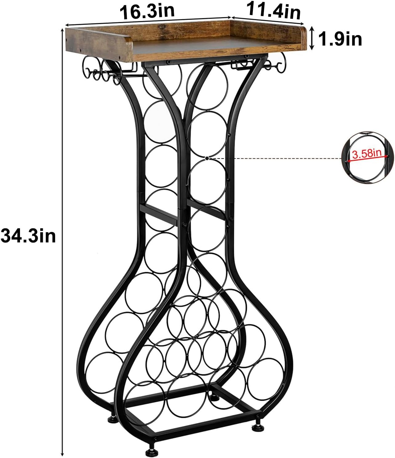 X-cosrack Wine Rack Freestanding Floor, Mini Bar Table Wine Holder Stand Liquor Cabinet with Glass Holder Wood Tabletop 14 Bottles Floor Wine Storage for Home Bar Kitchen Living Room (Patent Pending)