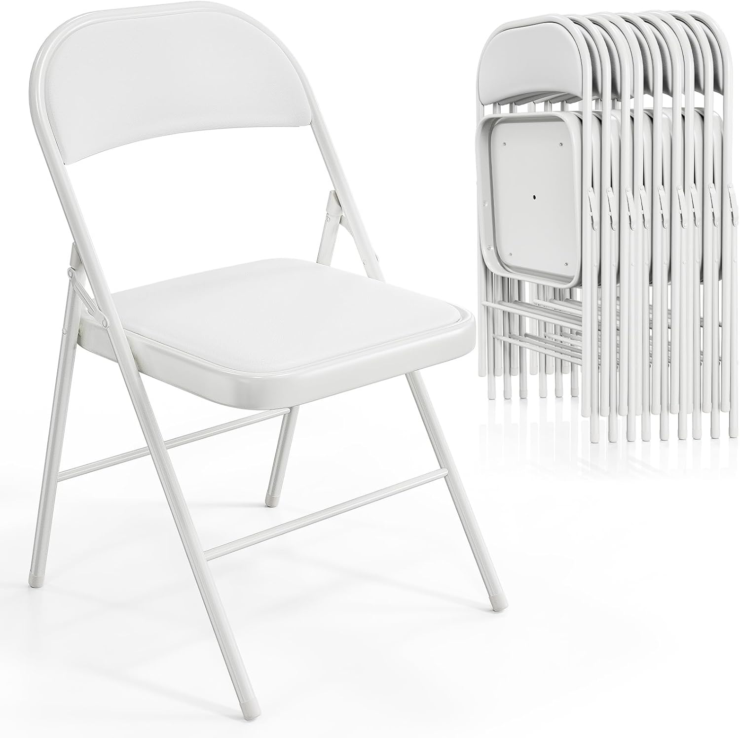 VINGLI 10 Pack Folding Chairs with Padded Seats, Metal Frame with Pu Leather Seat & Back, Capacity 350 lbs, Black