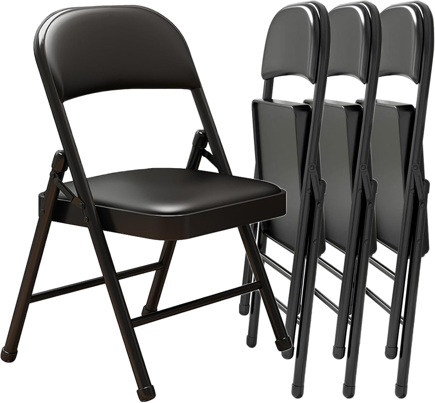 KAOCHA 2 Pack Folding Chairs with Leather Padded Cushion and Back, Metal Black Foldable Chair for Indoor Outdoor, Commercial Stackable Guest Chairs for Office Events Wedding Party Kitchen Dining