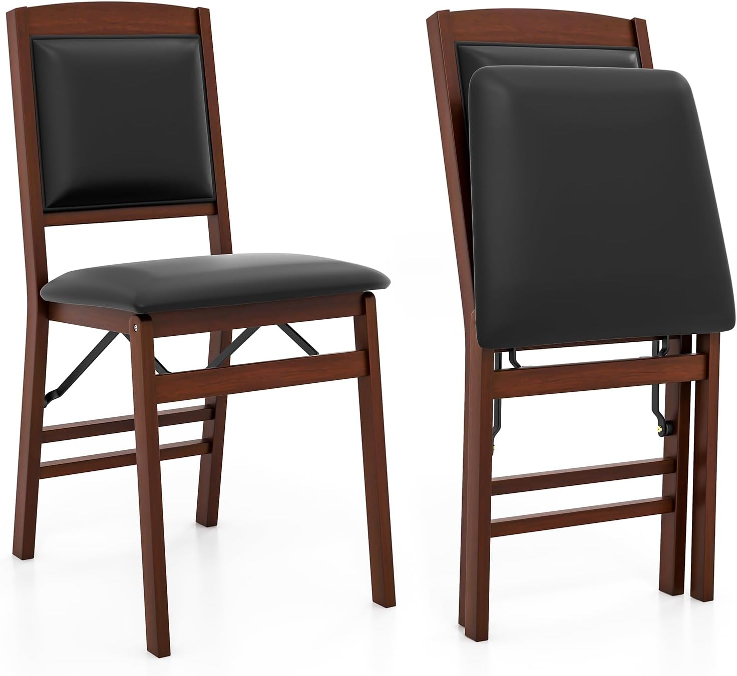 Giantex Folding Dining Chairs Set of 2, Foldable Wood Kitchen Chairs with Padded Seat, Solid Wood Frame, Max Load 400 Lbs, No Assembly Easy to Store Wooden Dining Chairs for Apartment, Small Space