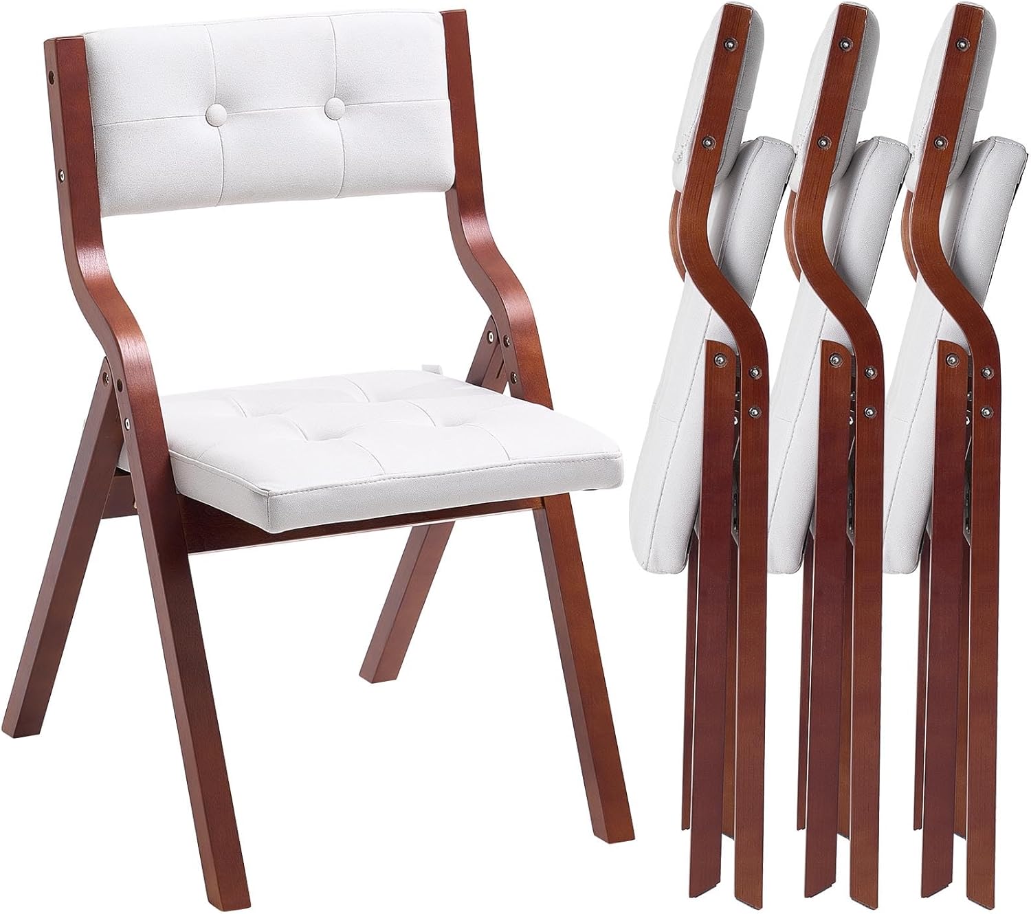 VEVOR Wooden Folding Chairs with Leather Cushion, Set of 2, Portable Foldable Cushion Chair with Wooden Frame, Easy Assembly, Modern Leather Padded Dining Chair for Office, Wedding, Party, Home, Black