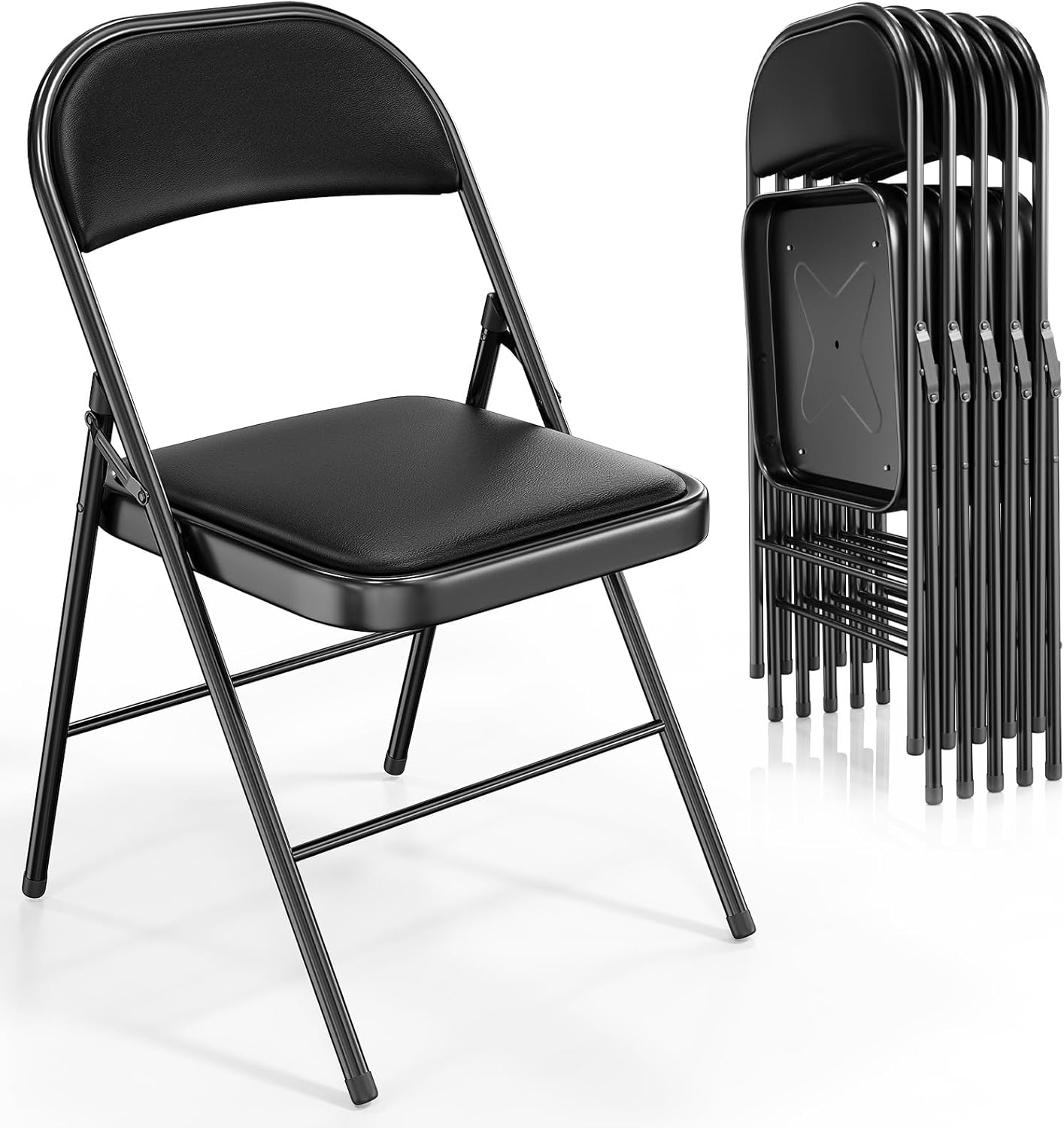 VINGLI 10 Pack Folding Chairs with Padded Seats, Metal Frame with Pu Leather Seat & Back, Capacity 350 lbs, Black