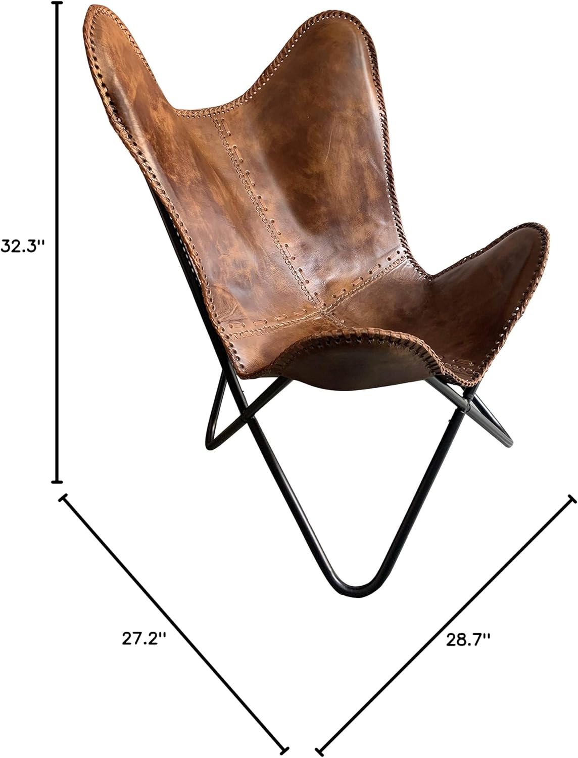 Shy Shy Brown Vintage Leather Arm Folding Chair/Genuine Antique Leather Butterfly Chair Home Décor/Handmade Chair (with Fold-able Stand) - Camping-Hiking-Chairs