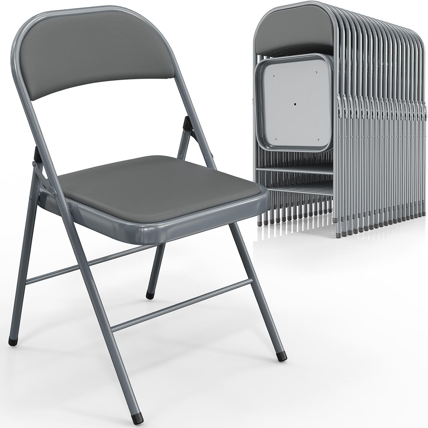 VINGLI 10 Pack Folding Chairs with Padded Seats, Metal Frame with Pu Leather Seat & Back, Capacity 350 lbs, Black