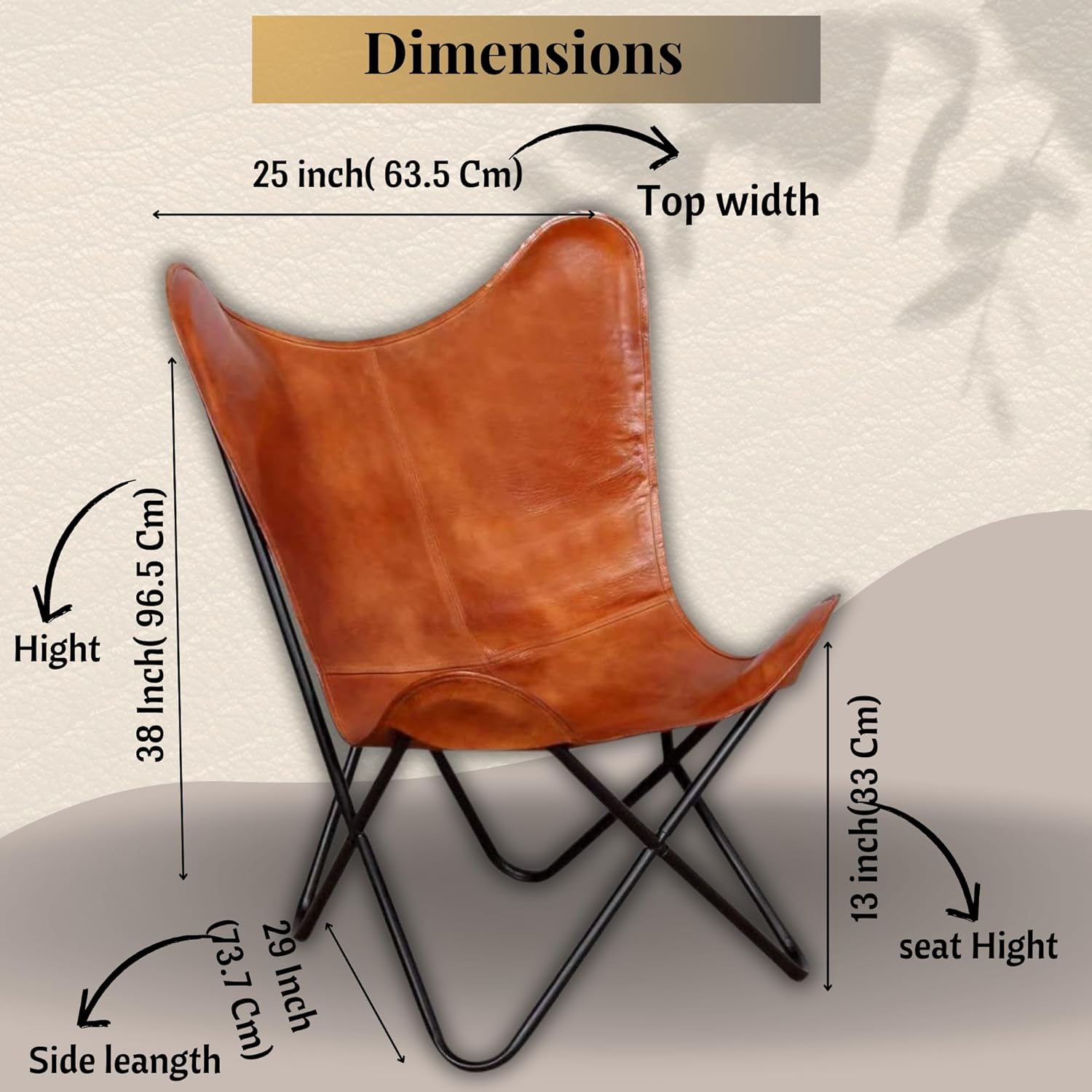 Leather Living Room Chairs Handmade Butterfly Chairs for Adults Powder Coated Folding Iron Frame Leather Butterfly Chair