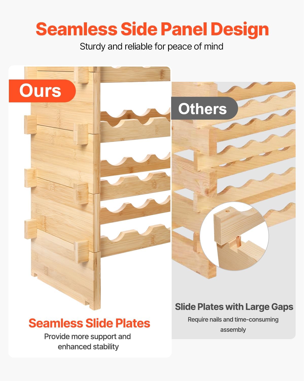 VEVOR 8-Tier 72 Bottles Stackable Modular Wine Rack, Freestanding Wines Holder Display Shelf, Solid Bamboo Wood Storage Racks, Wobble-Free Shelves for Kitchens, Dining Rooms, Cellars, Natural Color