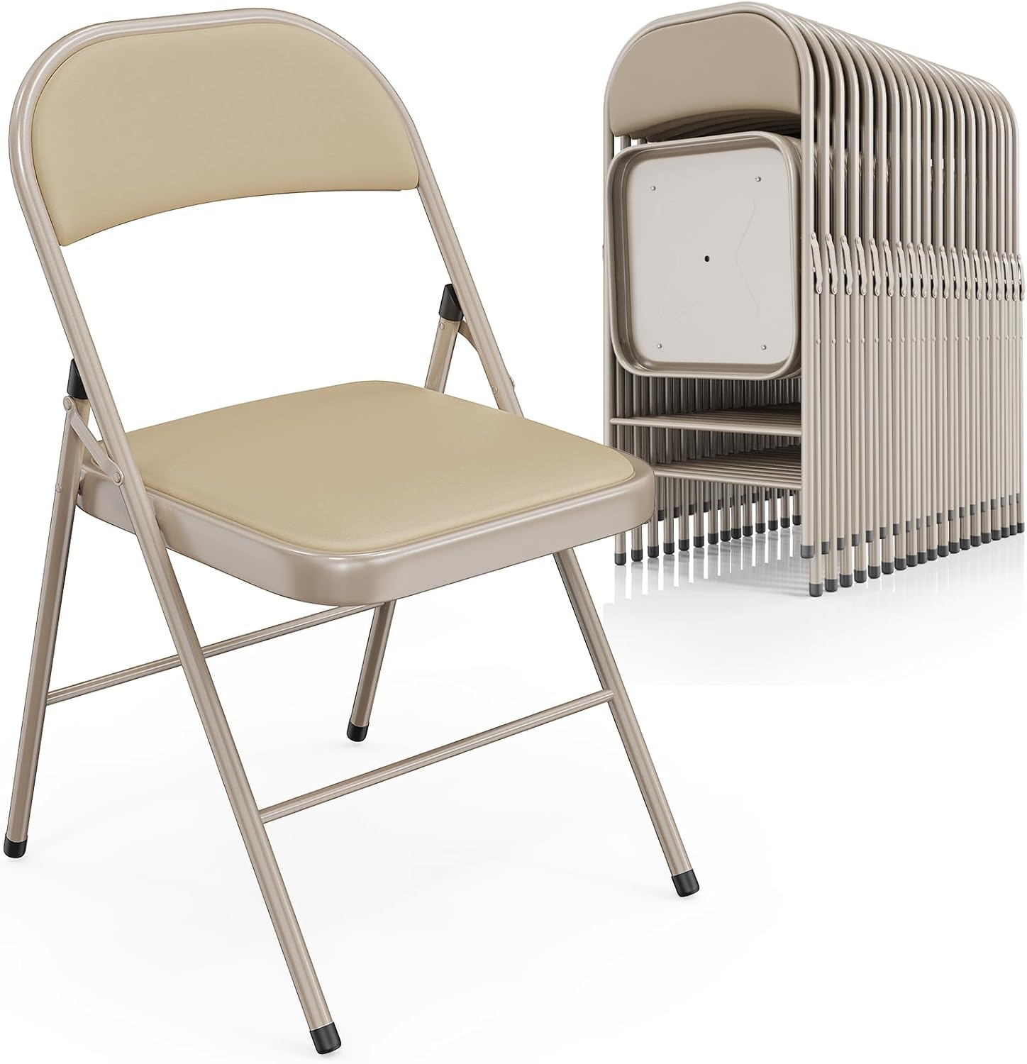 VINGLI 10 Pack Folding Chairs with Padded Seats, Metal Frame with Pu Leather Seat & Back, Capacity 350 lbs, Black