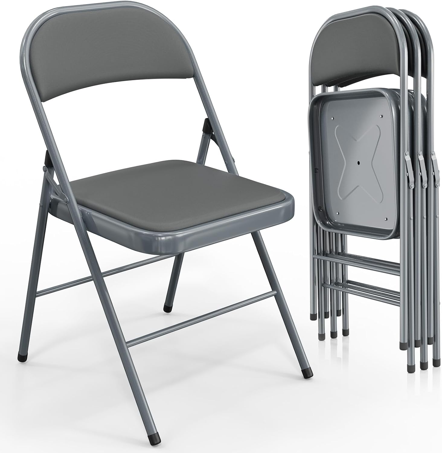 VINGLI 10 Pack Folding Chairs with Padded Seats, Metal Frame with Pu Leather Seat & Back, Capacity 350 lbs, Black