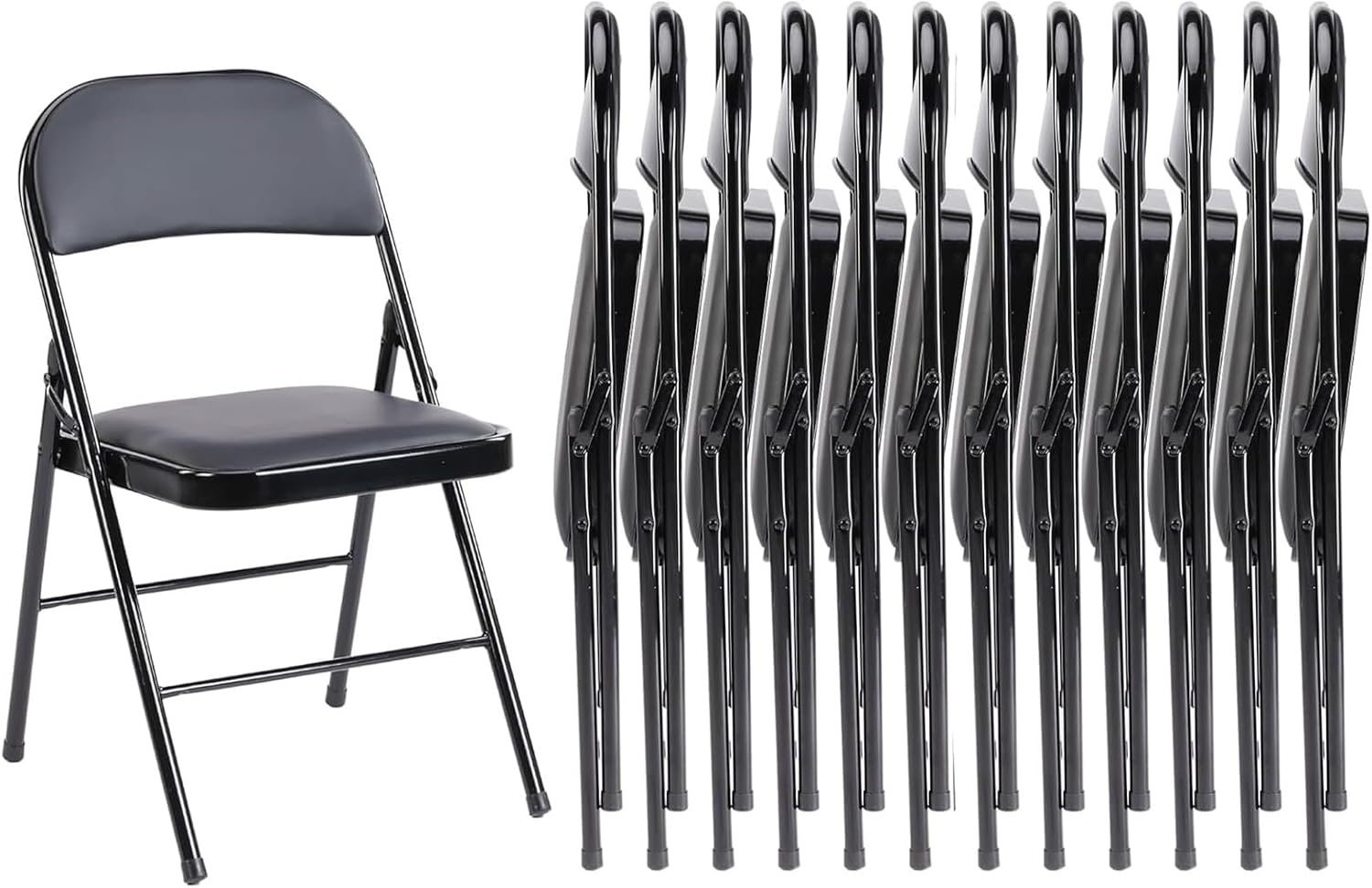 Sweetcrispy Folding Chair 4 Pack, Leather Padded Folding Chairs, Sturdy Metal Foldable Chairs, Easy to Use and Store, Outdoor and Indoor, for Home, Office, Party, Comfy, Black