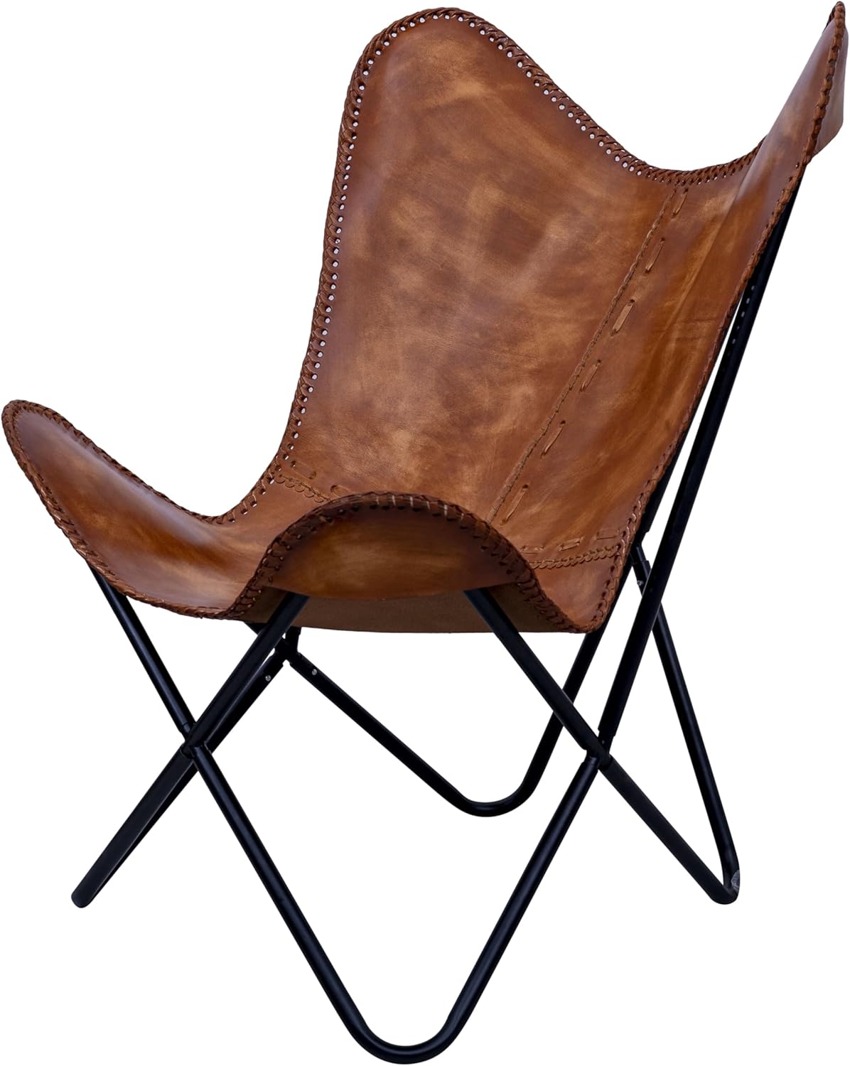 Shy Shy Brown Vintage Leather Arm Folding Chair/Genuine Antique Leather Butterfly Chair Home Décor/Handmade Chair (with Fold-able Stand) - Camping-Hiking-Chairs