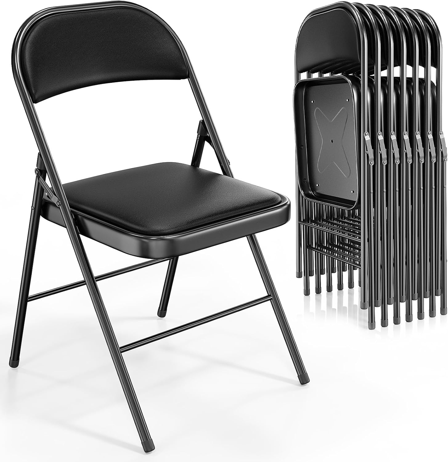 VINGLI 10 Pack Folding Chairs with Padded Seats, Metal Frame with Pu Leather Seat & Back, Capacity 350 lbs, Black