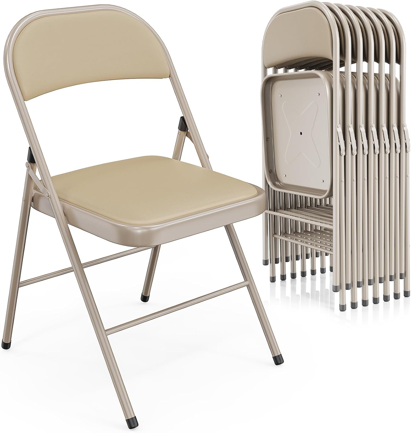 VINGLI 10 Pack Folding Chairs with Padded Seats, Metal Frame with Pu Leather Seat & Back, Capacity 350 lbs, Black