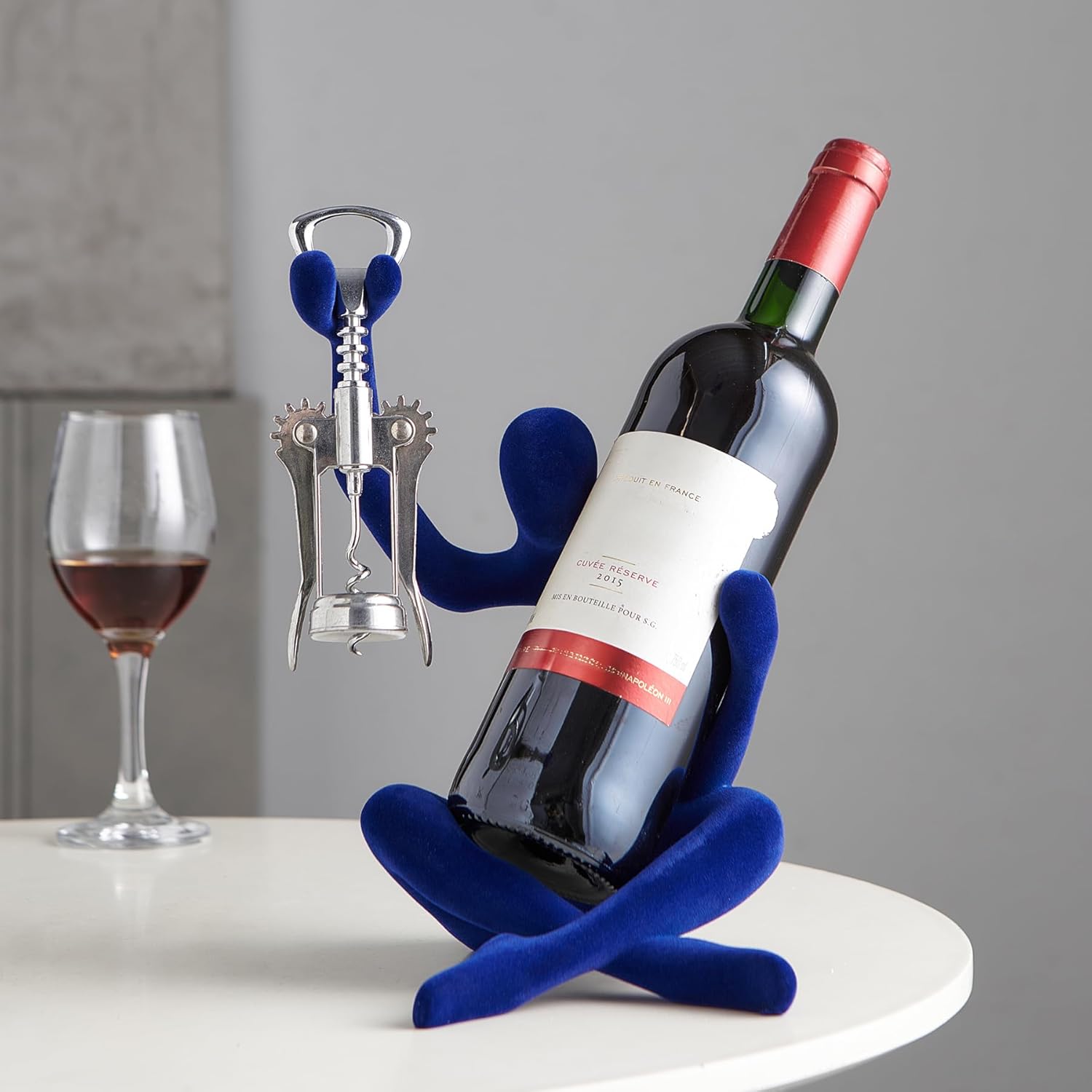 FJSPERM Thinker Statue Wine Rack, Gold Modern Rack for Kitchen Table Decor, Single Wine Bottle Holder Countertop for Bar, Small Bottle Holder Rack