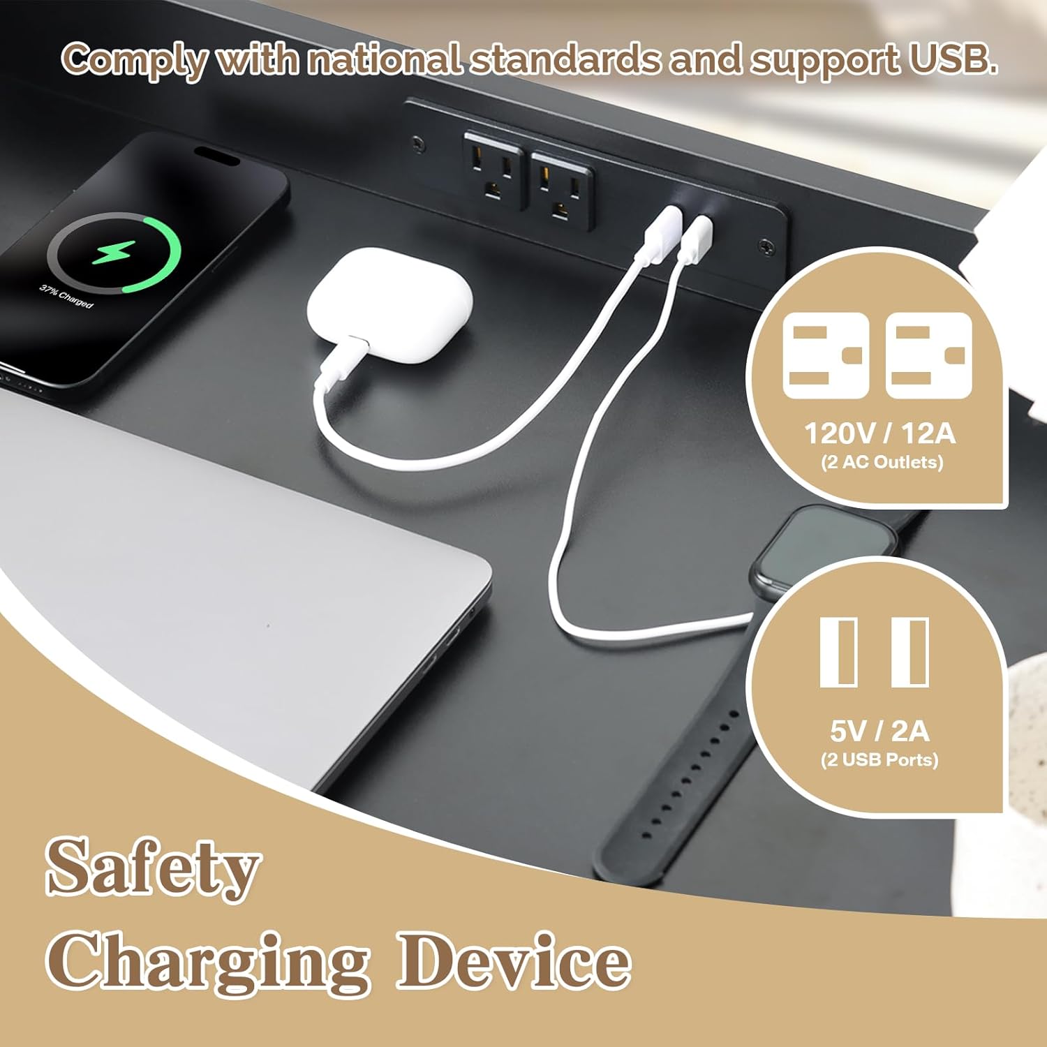 KATHY&BOB Freestanding Ladder Desk with Power Outlets, Home Office Study Reading Desk with 2 Fabric Drawers and Side Bag, Open Shelf Computer Gaming Desk, Modern Vanity Dressing Makeup Table