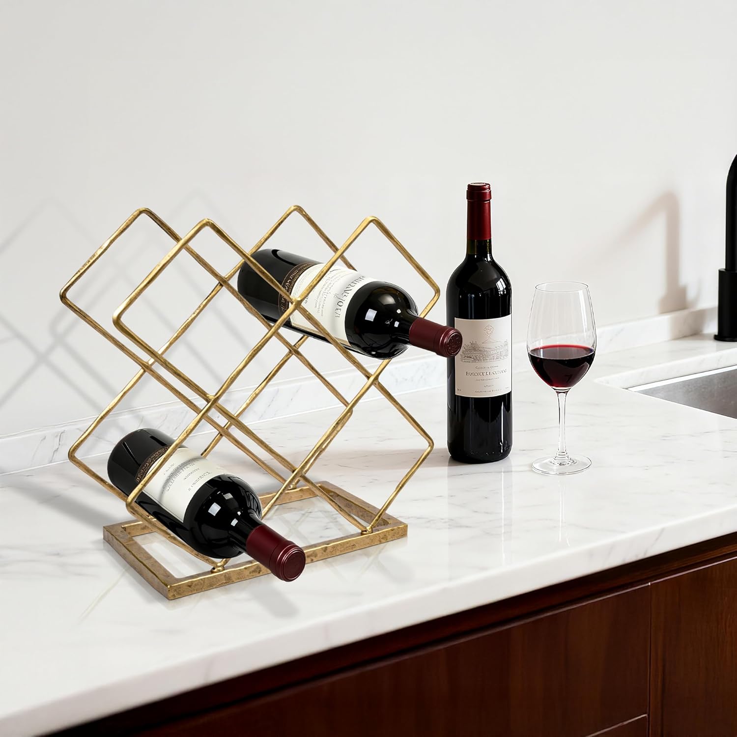BEGINS Wine Rack Countertop, Hand Forged Wine Holder, Metal Solid Wine Storage Rack with Hammered Texture Frame,Tabletop Wine Storage Stand for Cabinet, Pantry, Bar