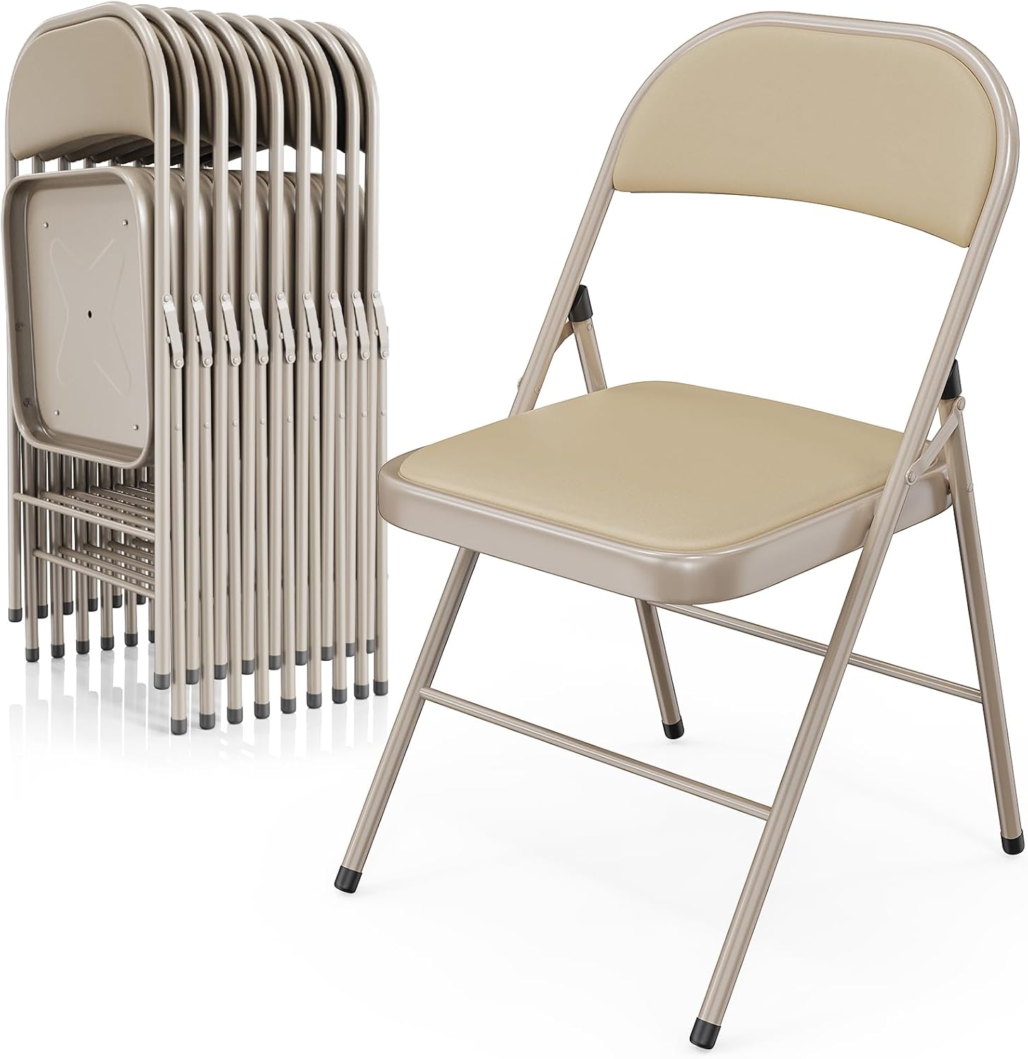 VINGLI 10 Pack Folding Chairs with Padded Seats, Metal Frame with Pu Leather Seat & Back, Capacity 350 lbs, Black
