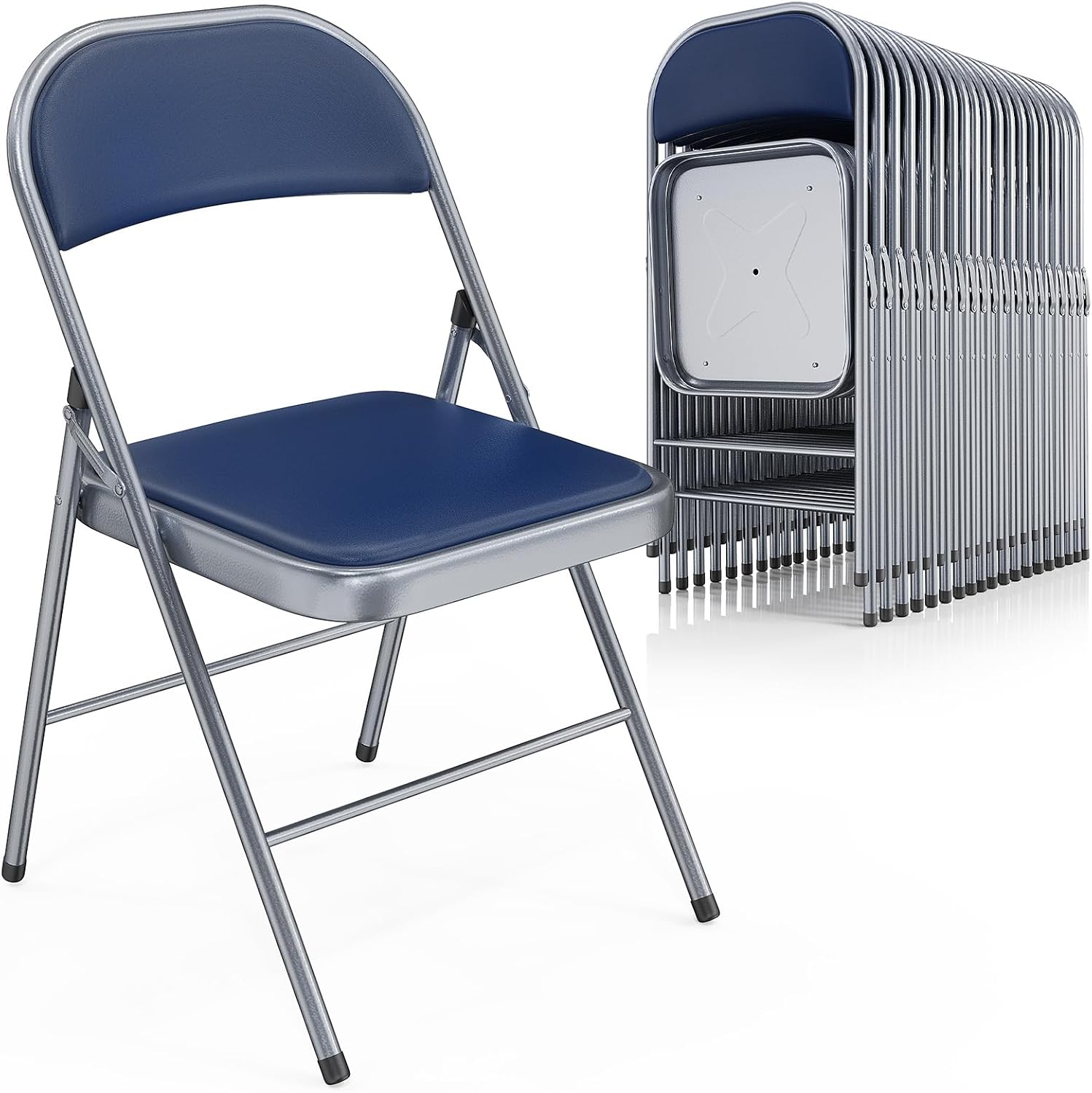 VINGLI 10 Pack Folding Chairs with Padded Seats, Metal Frame with Pu Leather Seat & Back, Capacity 350 lbs, Black