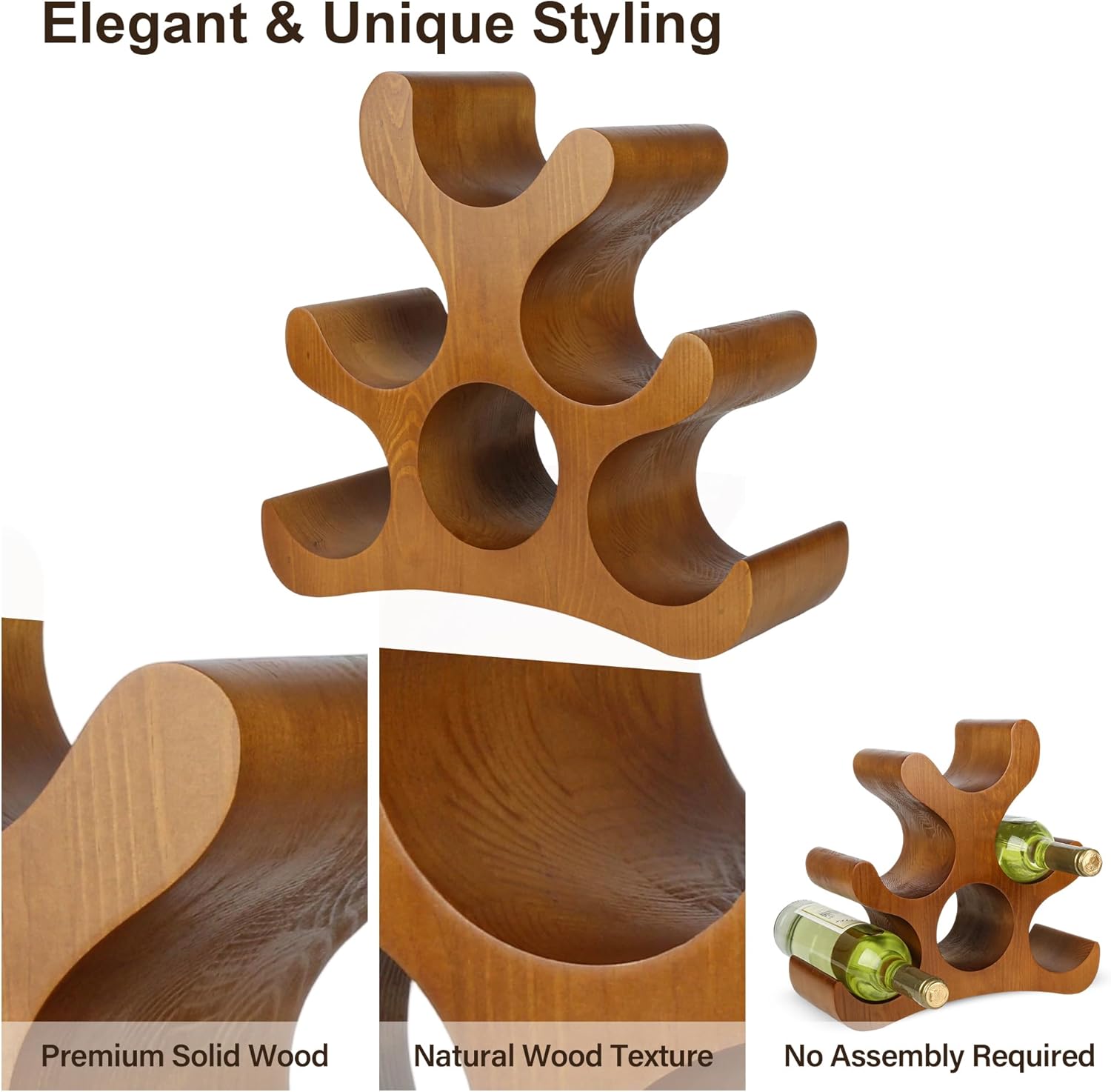 TRUDING Countertop Wine Rack - 6 Bottle Wooden Wine Rack - Freestanding Wine Bottle Holder Stand - Wine Storage Rack for Cabinet Pantry Bar Kitchen (Brown)