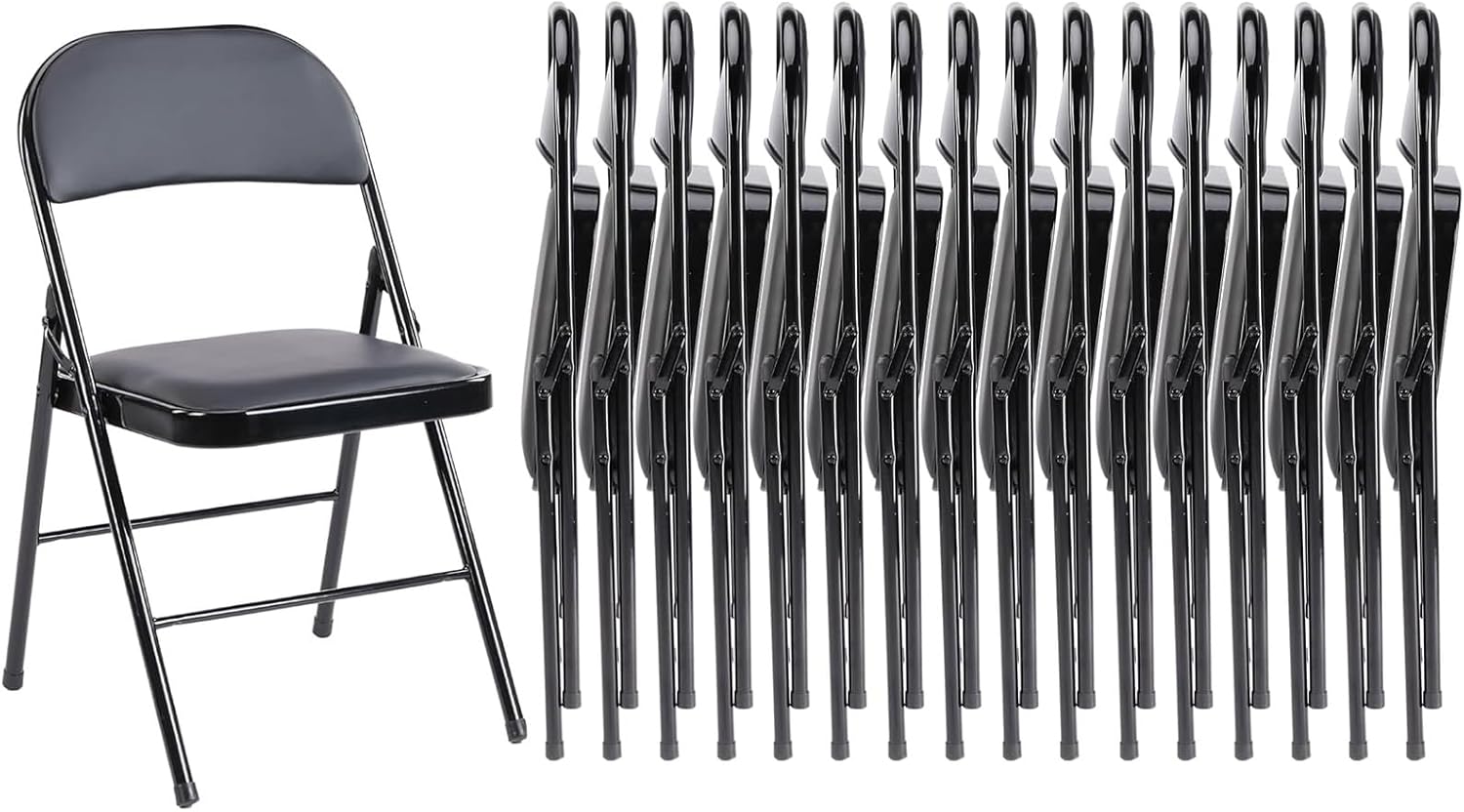 Sweetcrispy Folding Chair 4 Pack, Leather Padded Folding Chairs, Sturdy Metal Foldable Chairs, Easy to Use and Store, Outdoor and Indoor, for Home, Office, Party, Comfy, Black