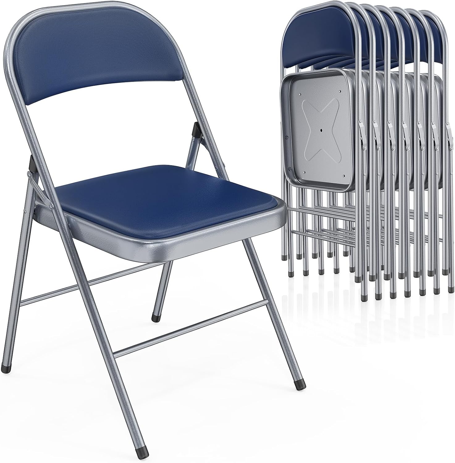 VINGLI 10 Pack Folding Chairs with Padded Seats, Metal Frame with Pu Leather Seat & Back, Capacity 350 lbs, Black
