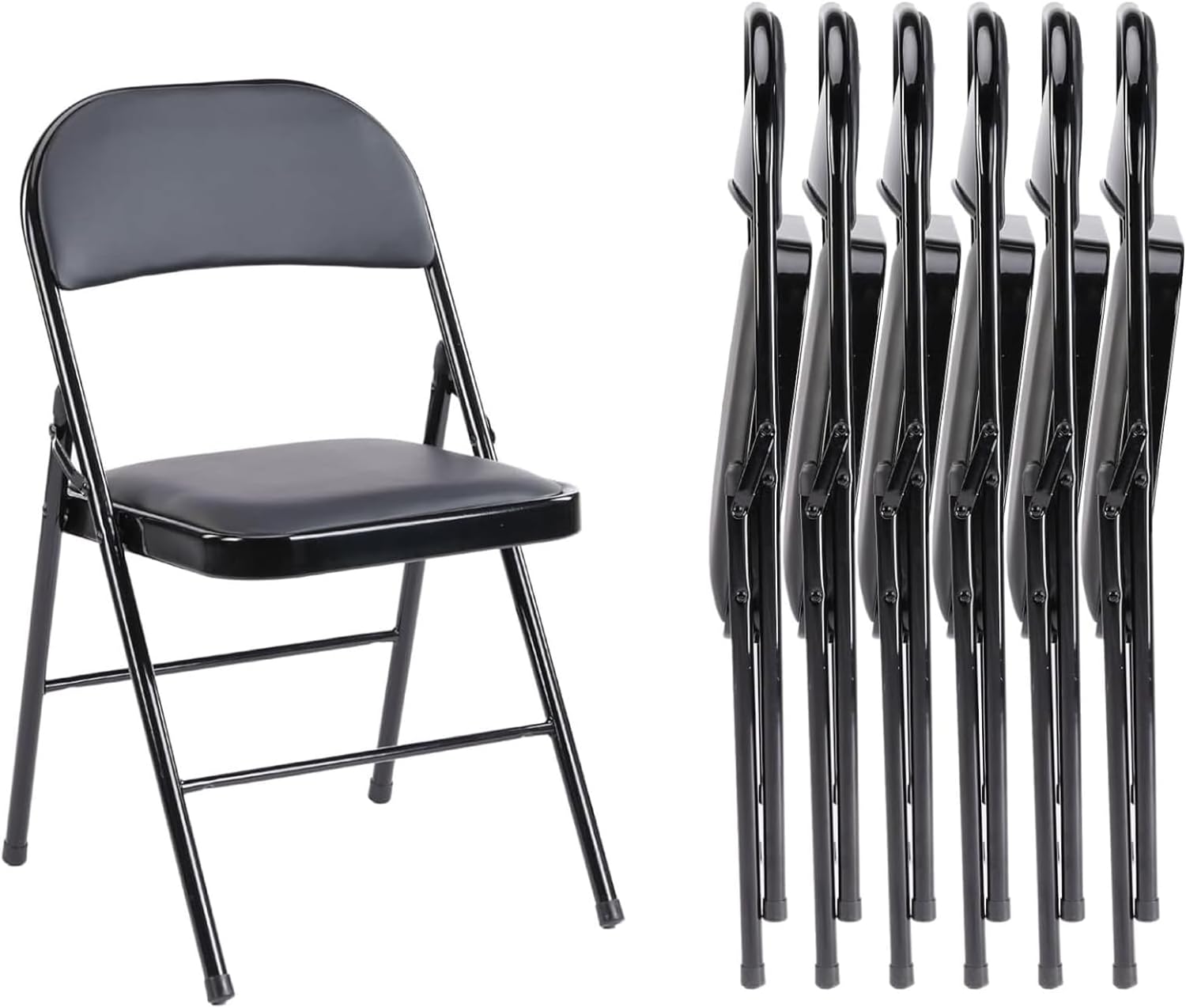 Sweetcrispy Folding Chair 4 Pack, Leather Padded Folding Chairs, Sturdy Metal Foldable Chairs, Easy to Use and Store, Outdoor and Indoor, for Home, Office, Party, Comfy, Black