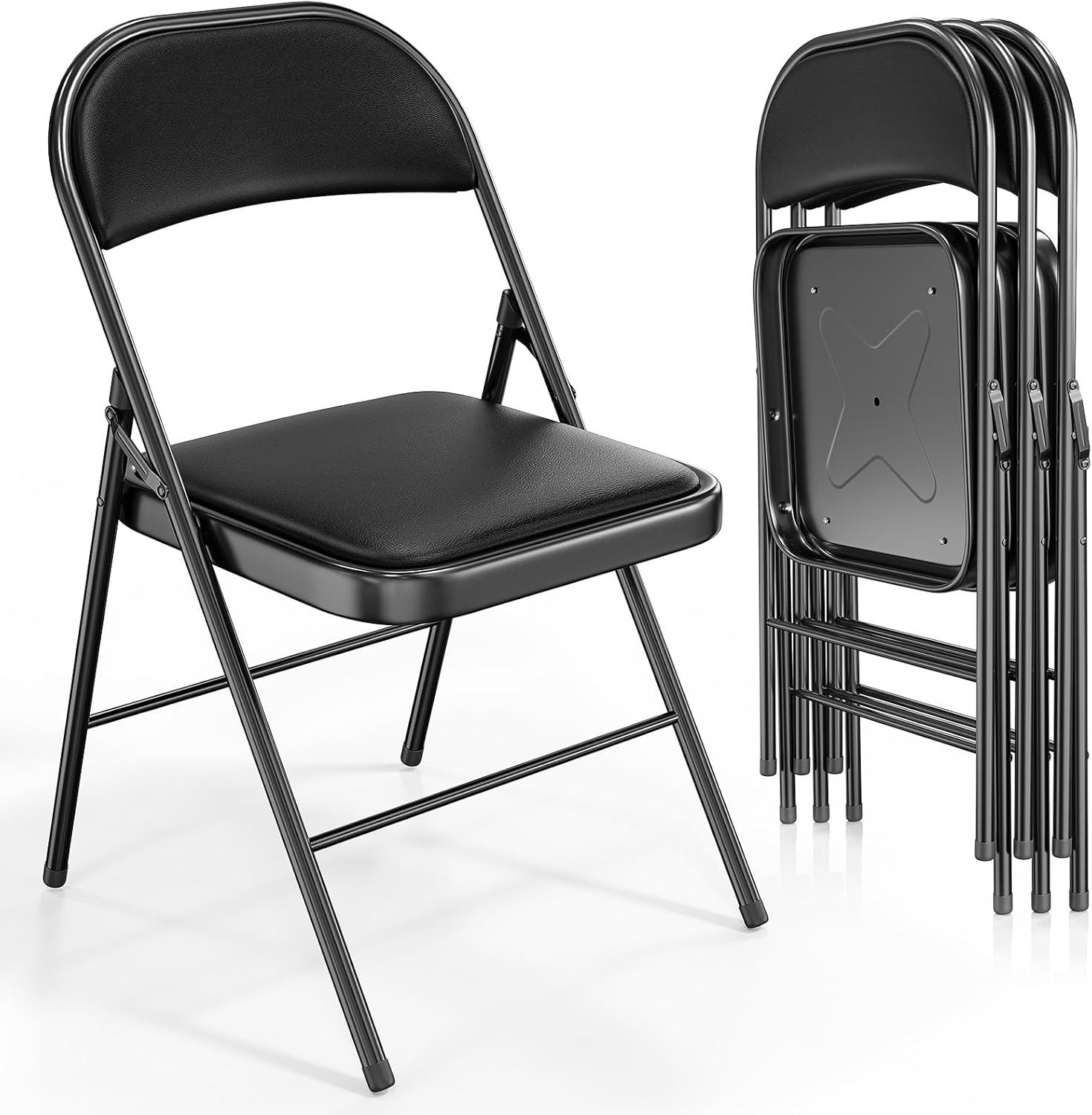 VINGLI 10 Pack Folding Chairs with Padded Seats, Metal Frame with Pu Leather Seat & Back, Capacity 350 lbs, Black