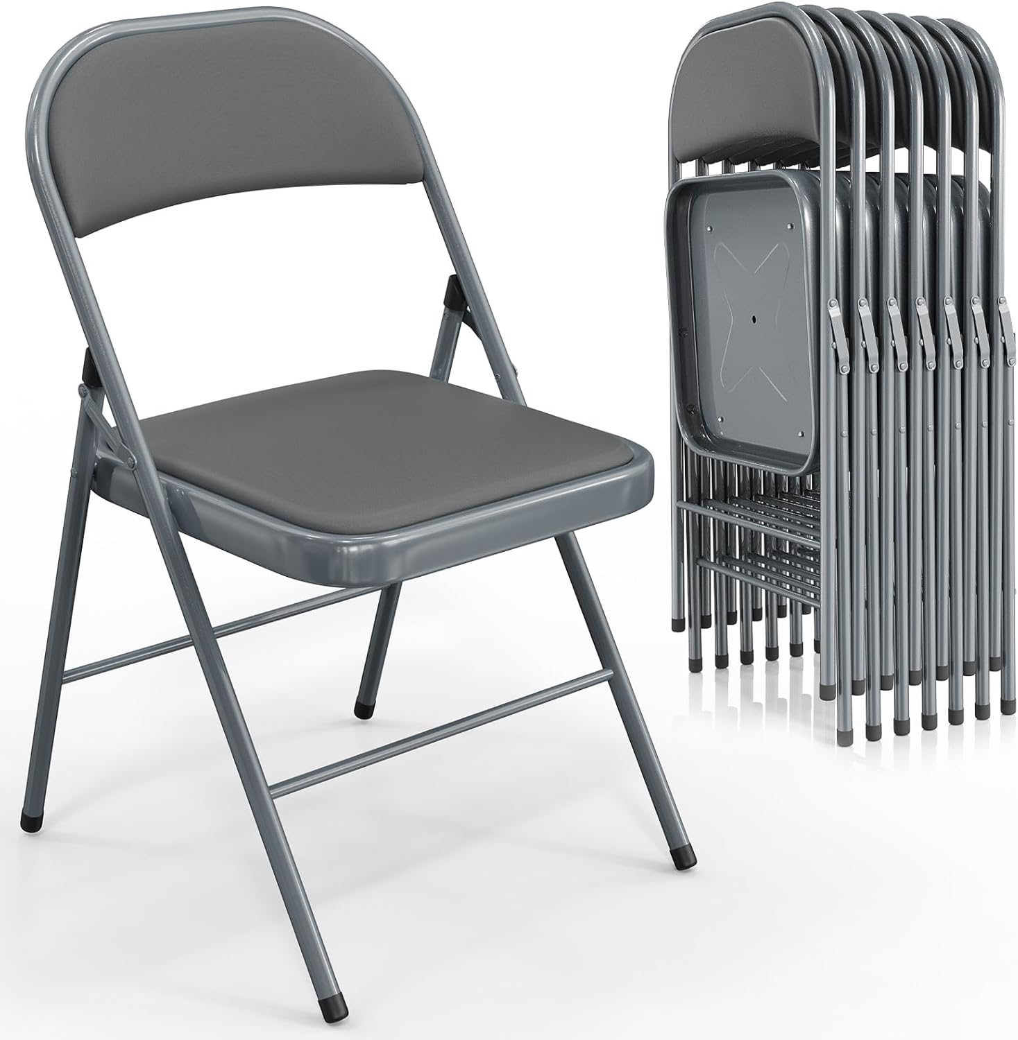 VINGLI 10 Pack Folding Chairs with Padded Seats, Metal Frame with Pu Leather Seat & Back, Capacity 350 lbs, Black