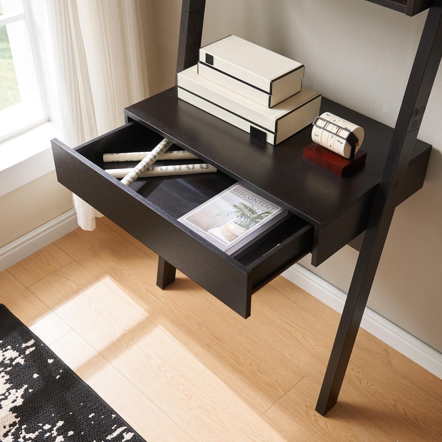 Modern Home Office Desk with Ladder Bookcase - 2 Shelves 1 Drawer - Space-Saving Workspace for Your Desk