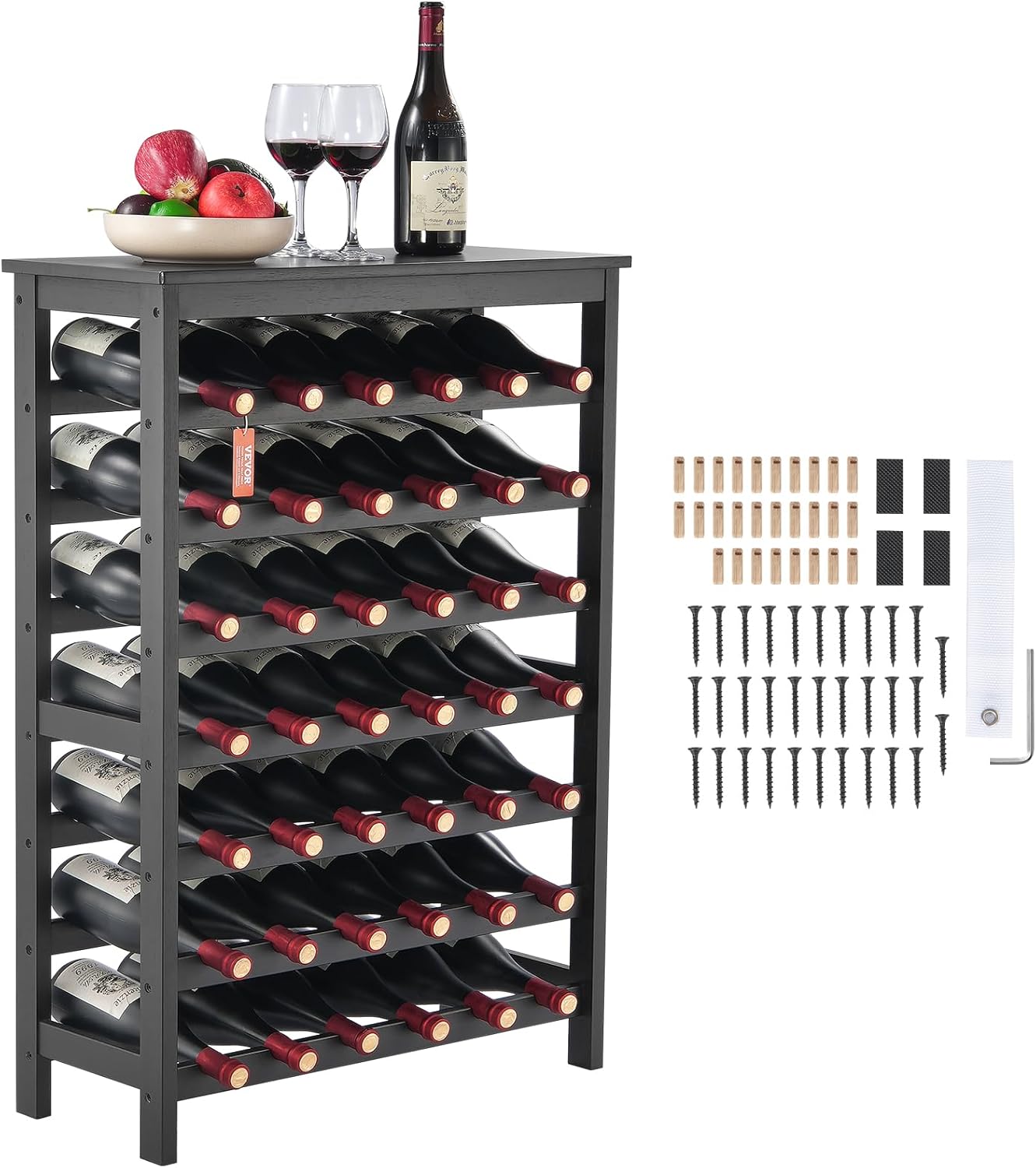 VEVOR 8-Tier 72 Bottles Stackable Modular Wine Rack, Freestanding Wines Holder Display Shelf, Solid Bamboo Wood Storage Racks, Wobble-Free Shelves for Kitchens, Dining Rooms, Cellars, Natural Color