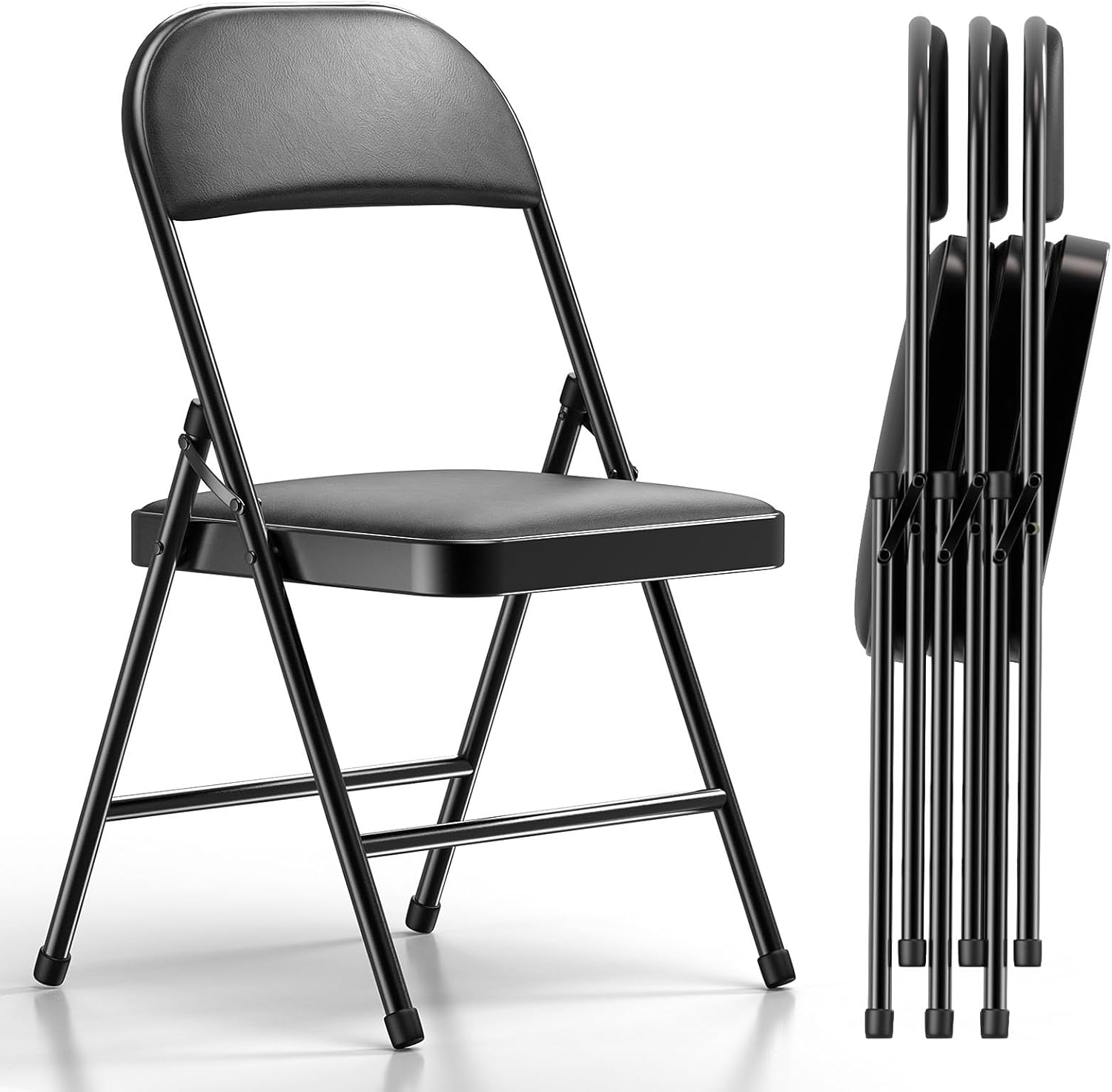 Nazhura 4 Pack Folding Chairs with Padded Vinyl Cushion Chairs with Comfortable Cushion and Durable Steel Frame for Home and Office, for Indoor and Outdoor Events (Kahki Vinyl Padding 4 Pack)
