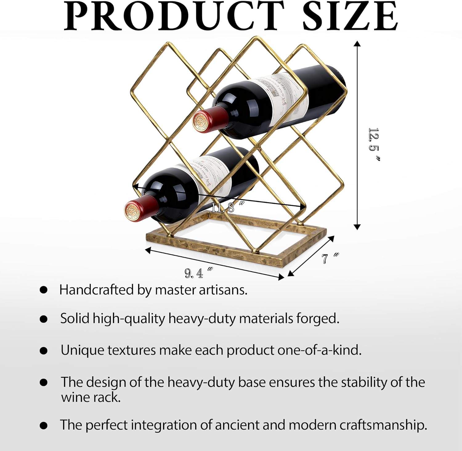 BEGINS Wine Rack Countertop, Hand Forged Wine Holder, Metal Solid Wine Storage Rack with Hammered Texture Frame,Tabletop Wine Storage Stand for Cabinet, Pantry, Bar