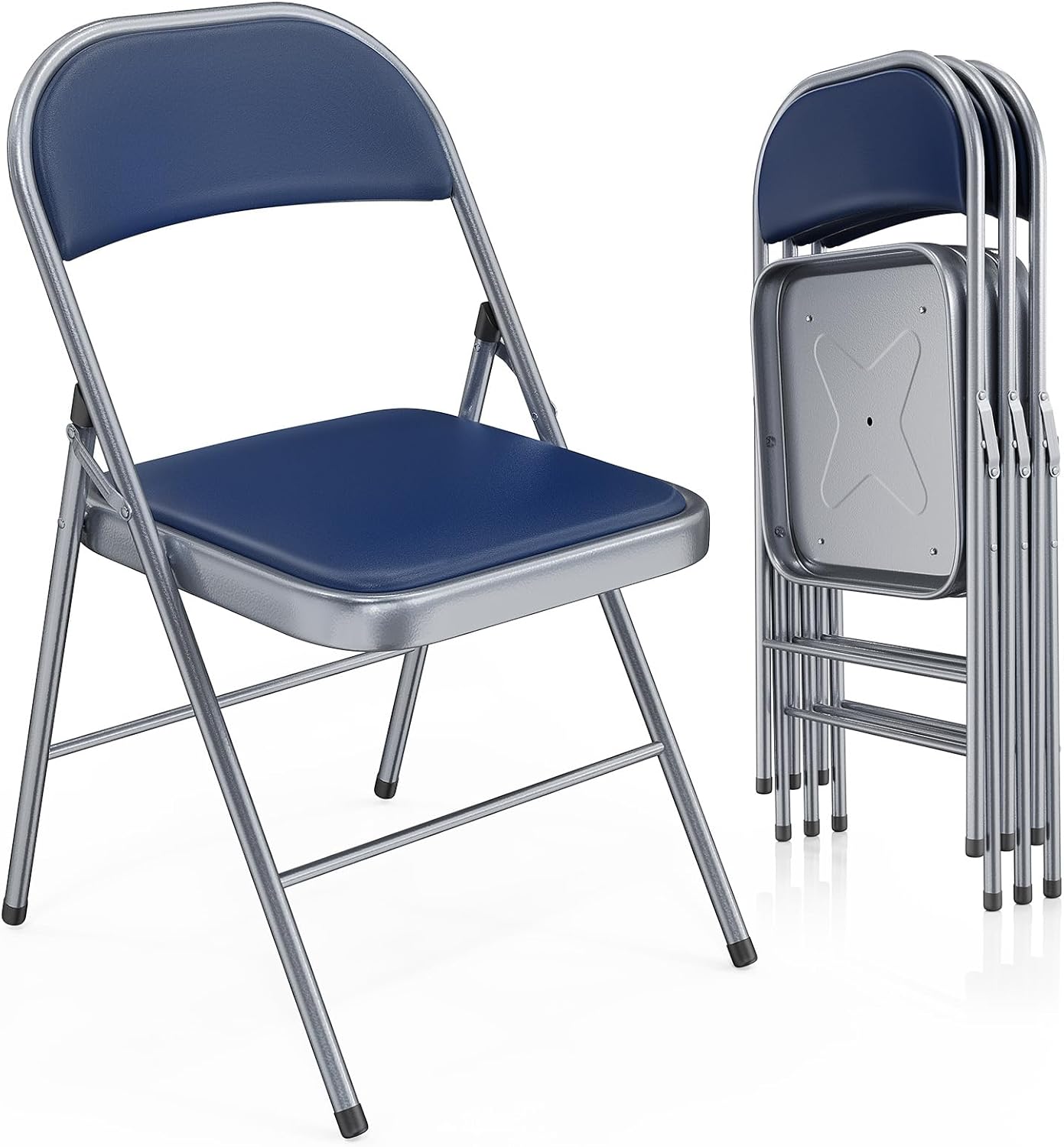 VINGLI 10 Pack Folding Chairs with Padded Seats, Metal Frame with Pu Leather Seat & Back, Capacity 350 lbs, Black