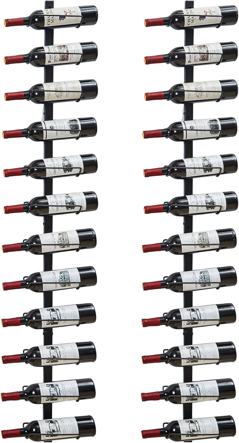 2 Pack 12 Bottle Wall Wine Rack for 24 Wine Bottles, DIY Detachable Wall Mount Wine Rack, Wine Storage Organizer Display Holder Used As One or Four, for Dining Room, Wine Cellar, New Year's Gift