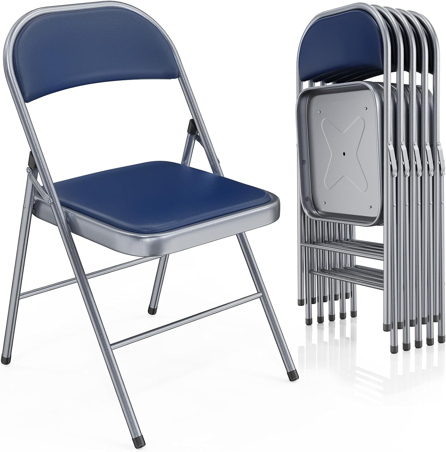 VINGLI 10 Pack Folding Chairs with Padded Seats, Metal Frame with Pu Leather Seat & Back, Capacity 350 lbs, Black