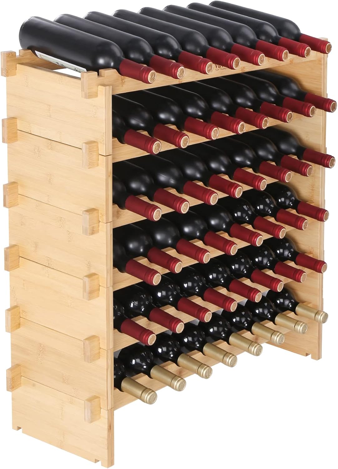 VEVOR 8-Tier 72 Bottles Stackable Modular Wine Rack, Freestanding Wines Holder Display Shelf, Solid Bamboo Wood Storage Racks, Wobble-Free Shelves for Kitchens, Dining Rooms, Cellars, Natural Color