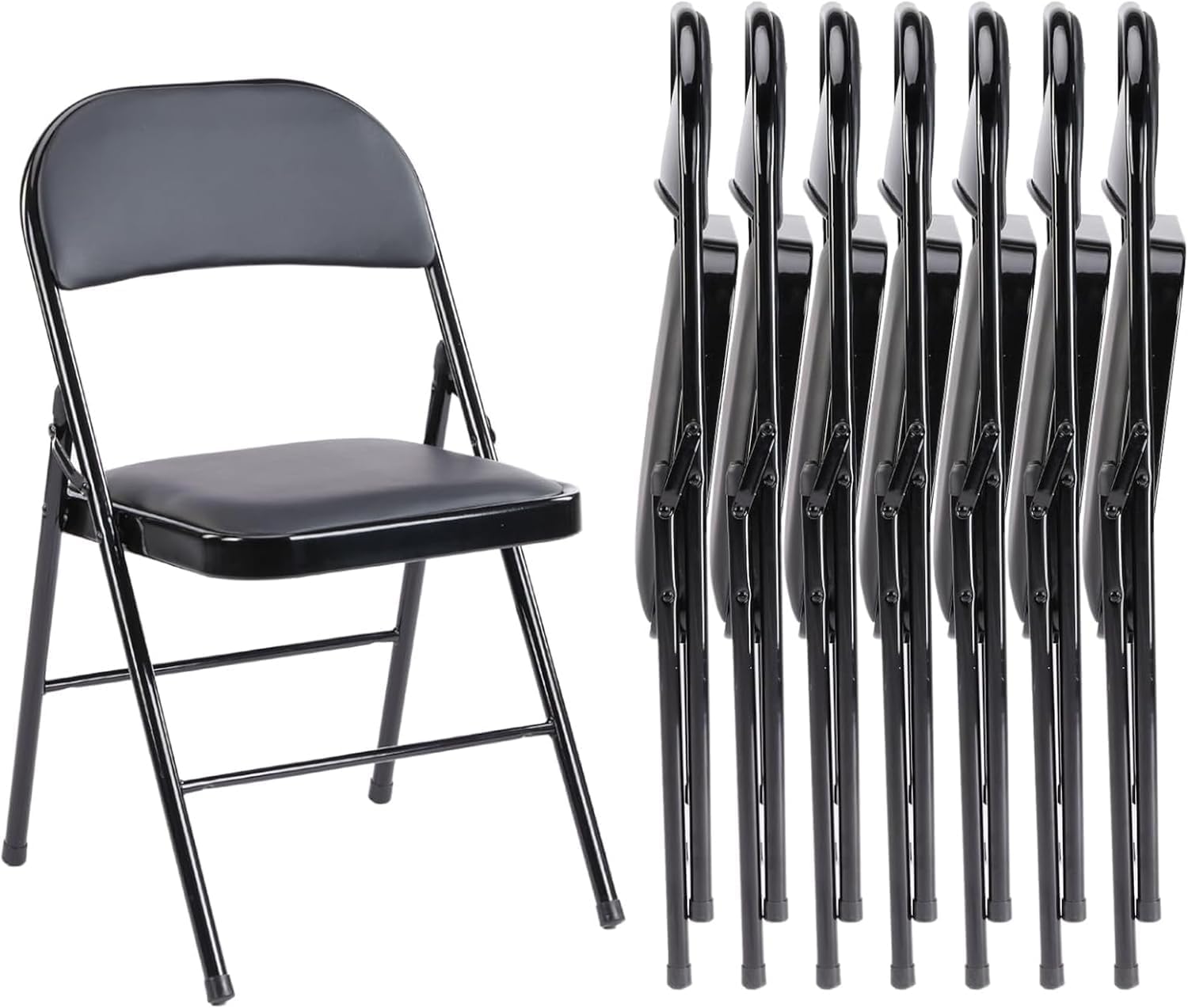Sweetcrispy Folding Chair 4 Pack, Leather Padded Folding Chairs, Sturdy Metal Foldable Chairs, Easy to Use and Store, Outdoor and Indoor, for Home, Office, Party, Comfy, Black