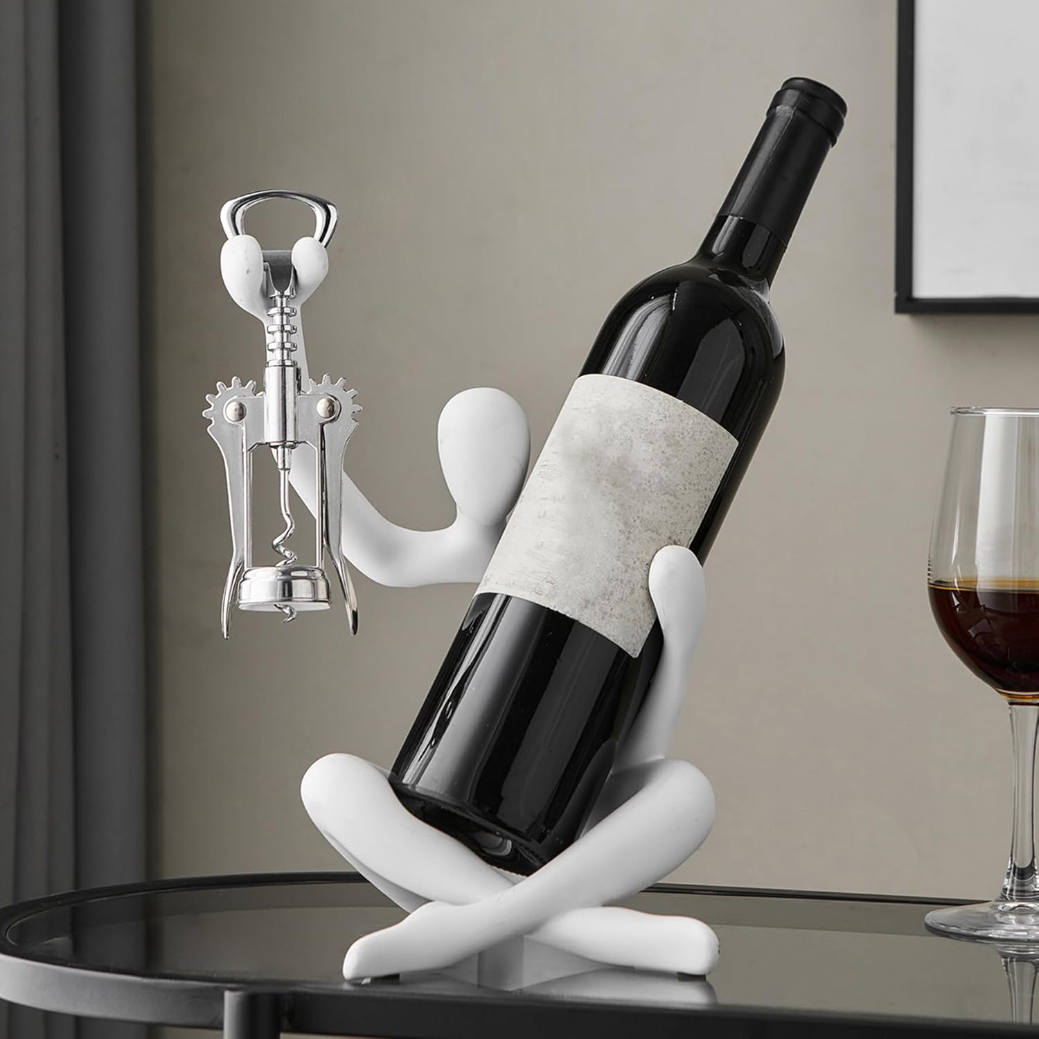 FJSPERM Thinker Statue Wine Rack, Gold Modern Rack for Kitchen Table Decor, Single Wine Bottle Holder Countertop for Bar, Small Bottle Holder Rack