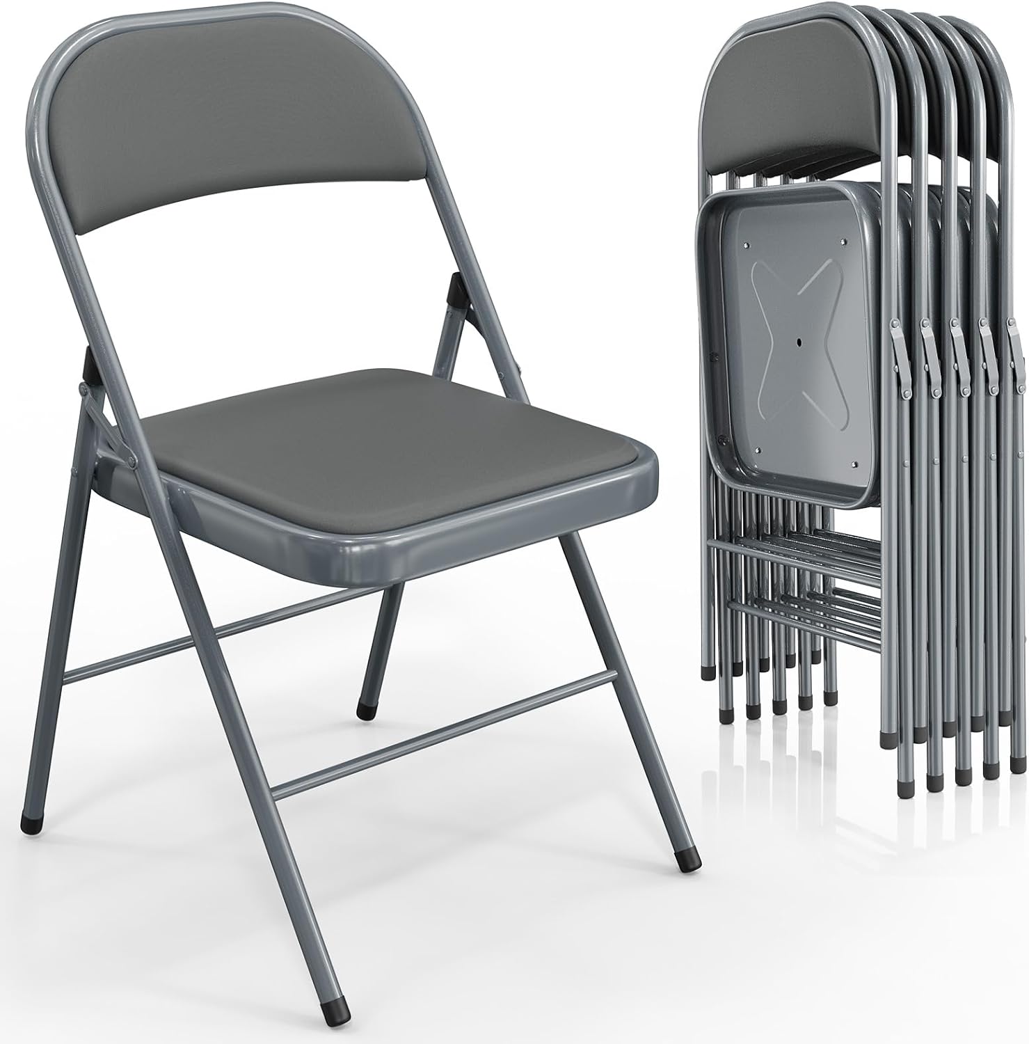 VINGLI 10 Pack Folding Chairs with Padded Seats, Metal Frame with Pu Leather Seat & Back, Capacity 350 lbs, Black